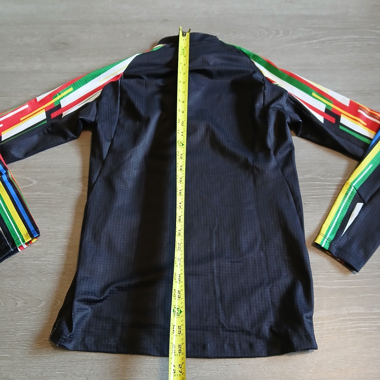 ​Podiums Cycling Jersey Mens Small Black Long Sleeve Rainbow Striped Qtr Zip Top
