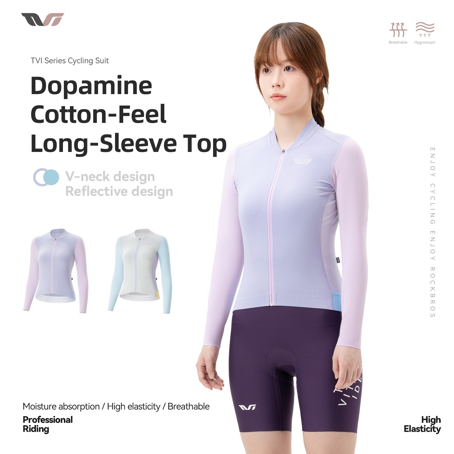 ROCKBROS TVI Women’s Cycling Jersey Cotton-Feel Long-Sleeve Bicycle Shirts Tops
