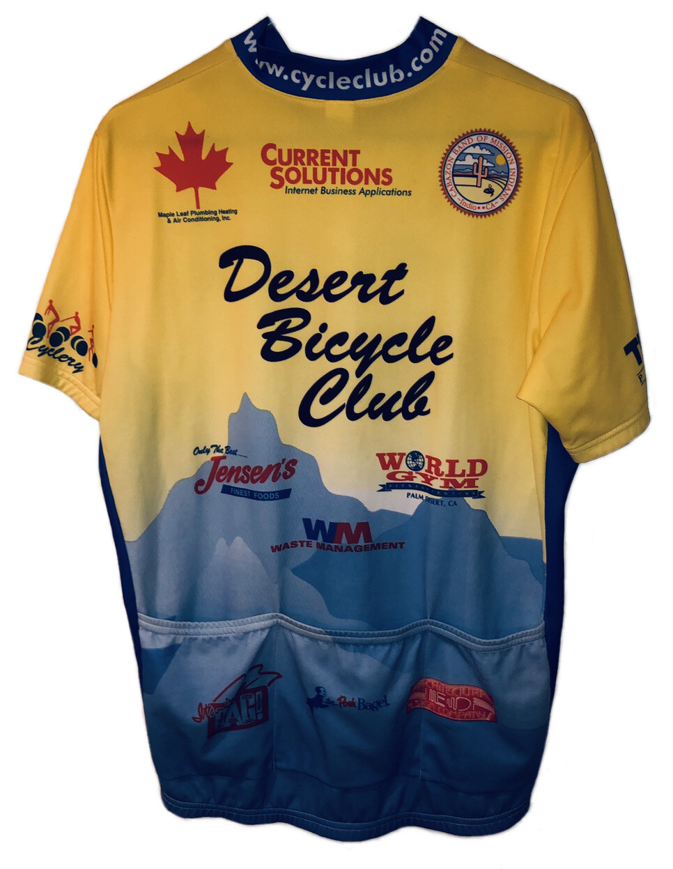 Desert Bicycle Club Mens Large Front Zip Riding Jersey Shirt Yellow Back Pockets
