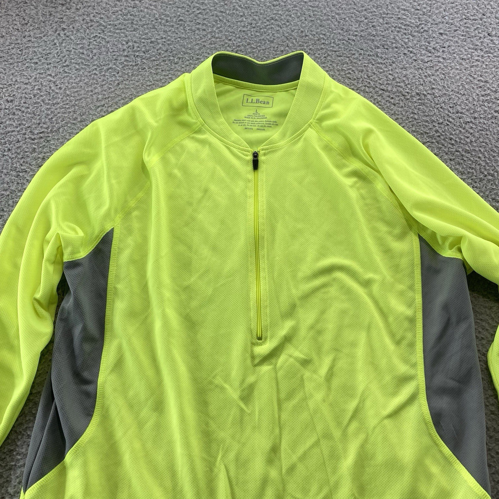 LL Bean Cycling Jersey Men Large Neon Yellow Reflective Active Protection Pocket