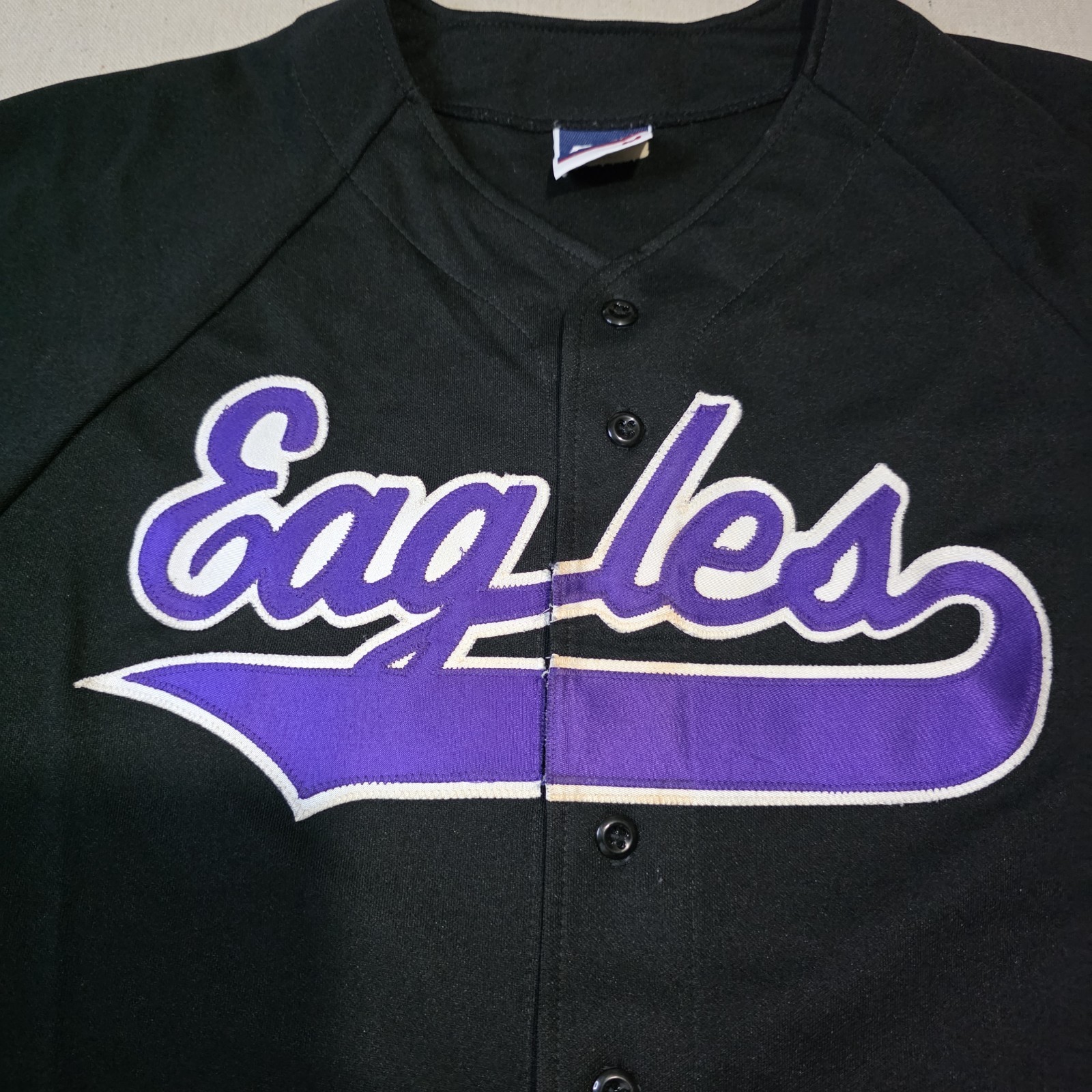 BIKE Athletic Gear Black & Purple “Eagles” Stitched Baseball Jersey Size Medium