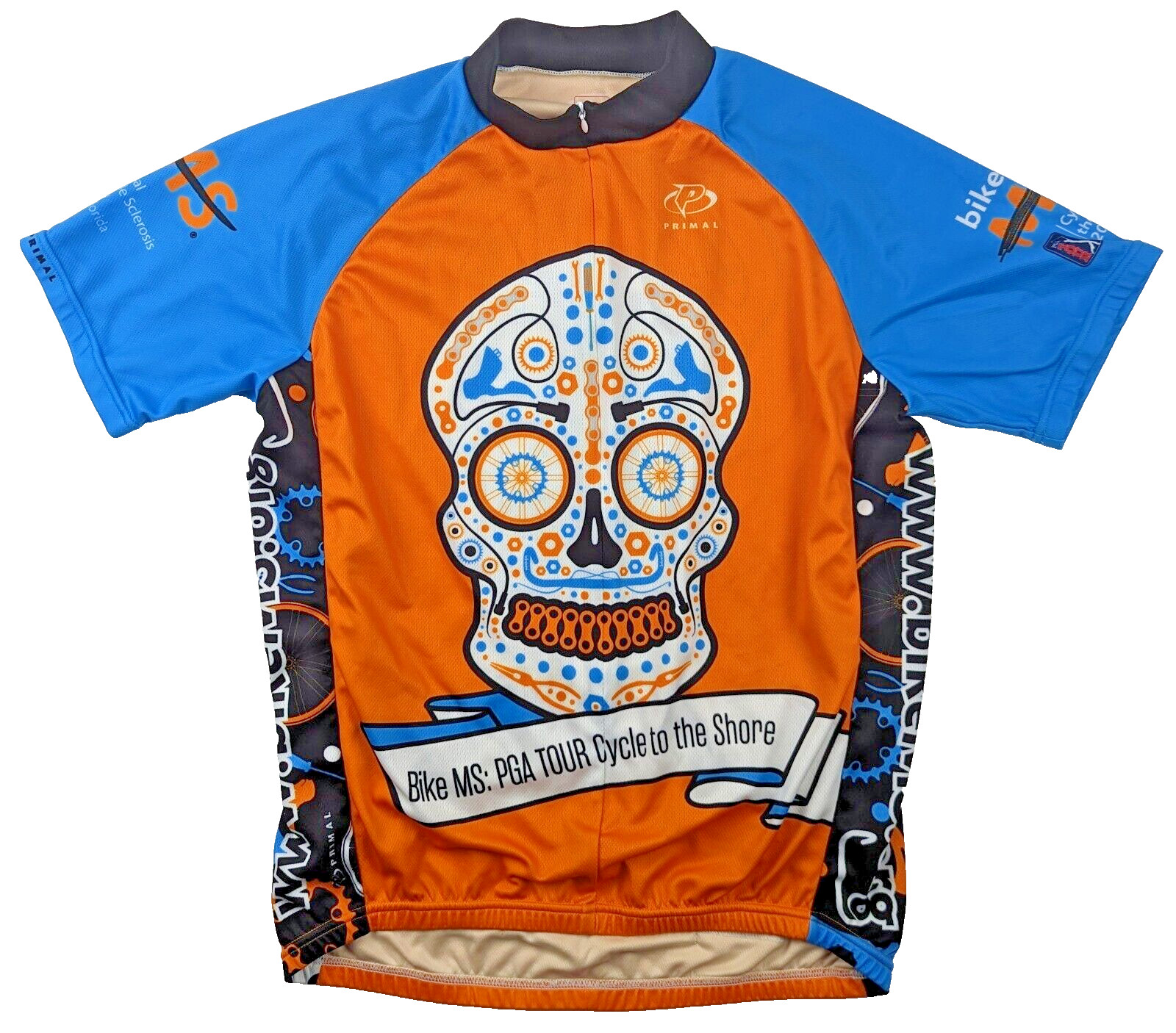 Primal Wear Sugar Skull Cycling Jersey Men L Day of the Dead Full Zip Wicking