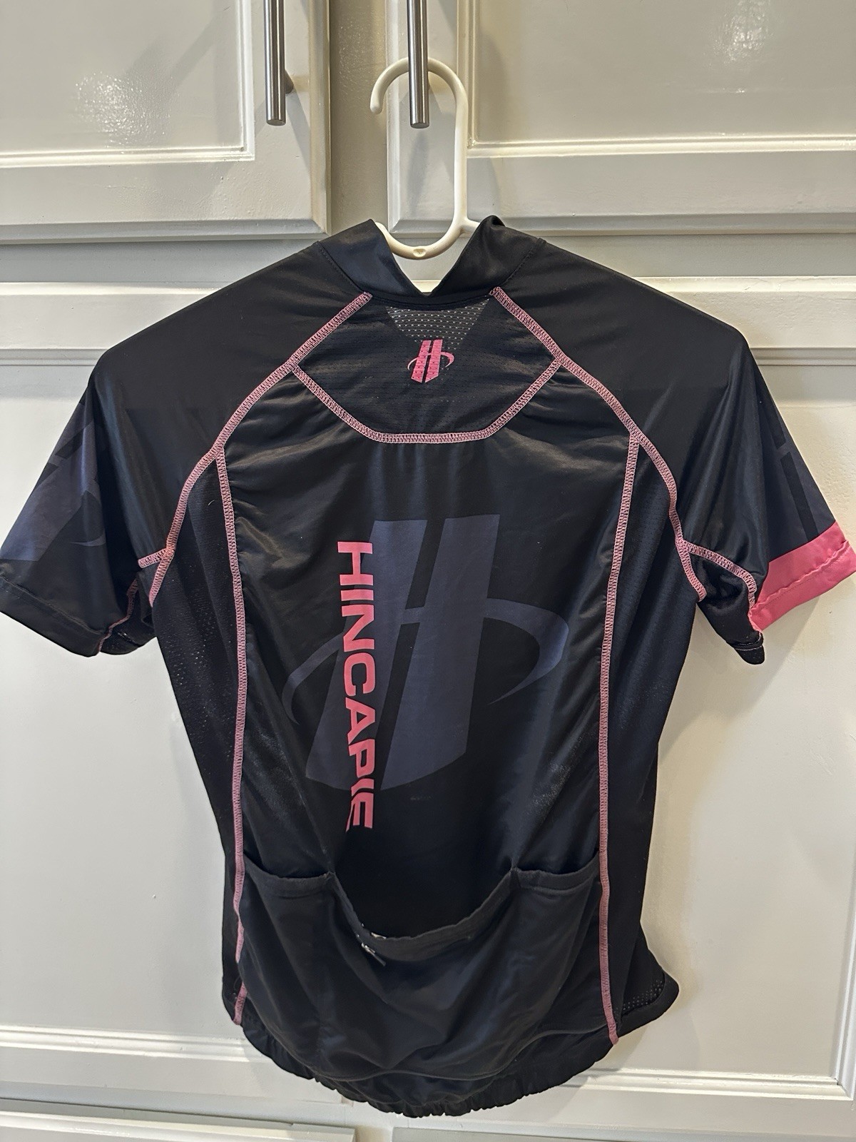 Hincapie large Cycling Jersey Black Pink Short Sleeve Full Zip Zipper Pocket