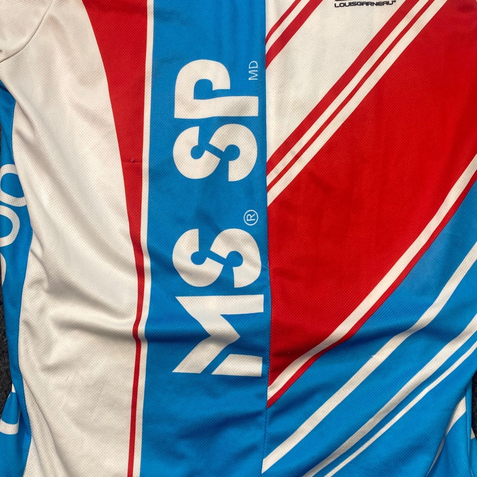 Louis Garneau Cycling Jersey M Mens Blue Red MS Bike Tour Short Sleeve Zip