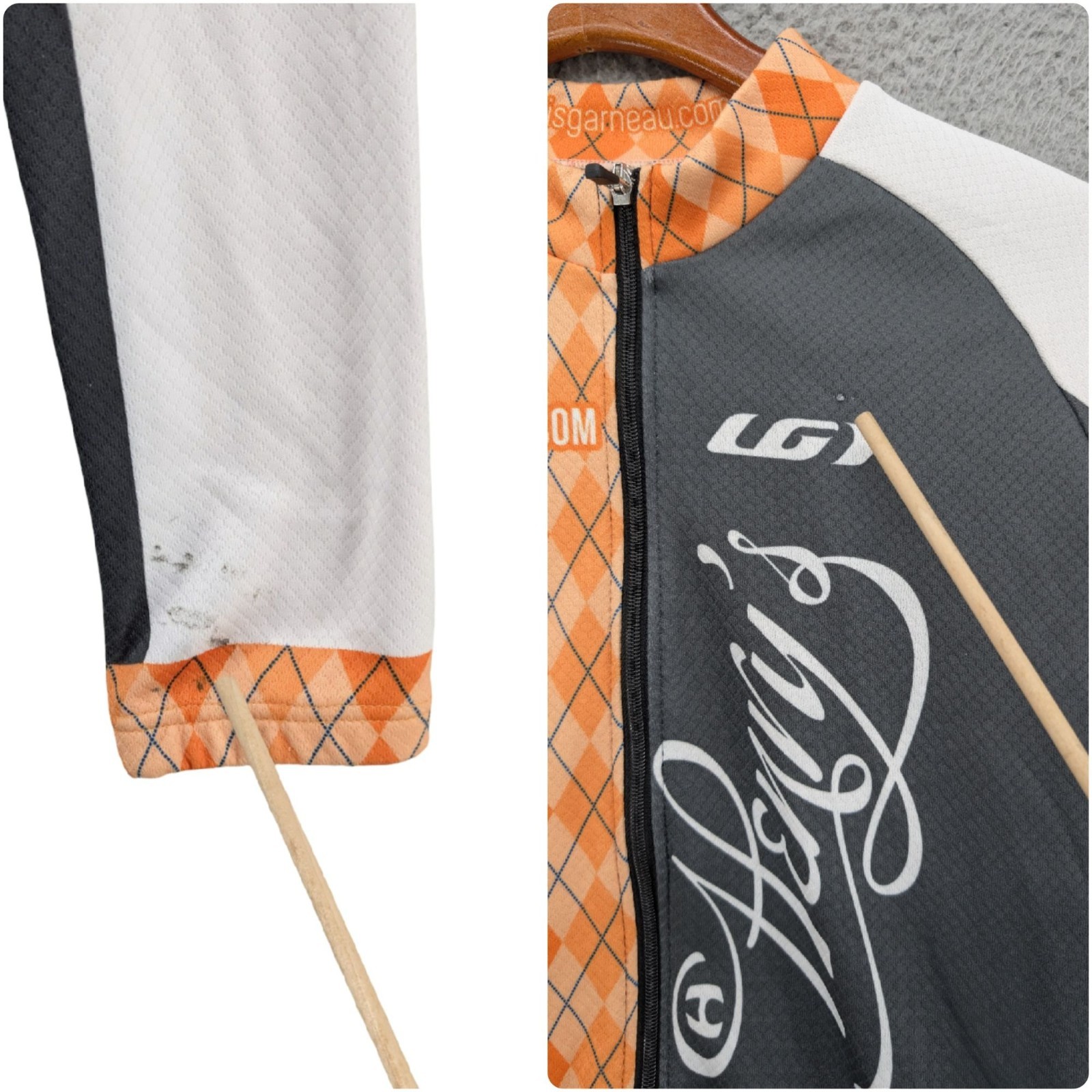 Louis Garneau Cycling Shirt Mens Orange Multi Full Zip Mock Neck Pockets Size M