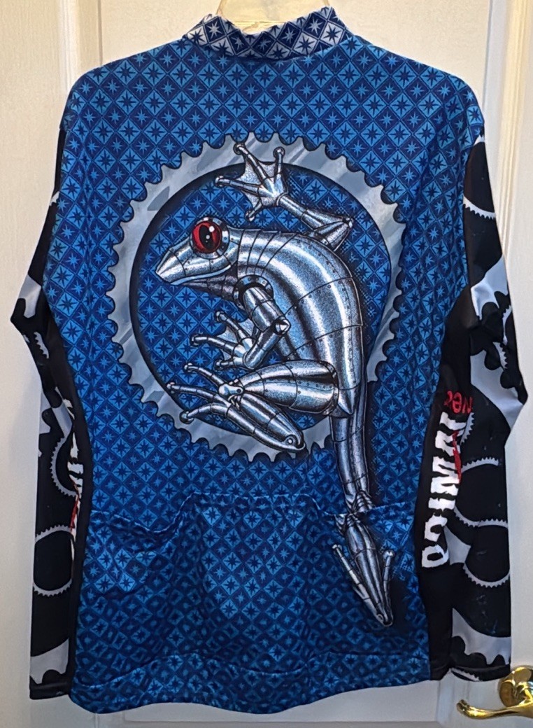 Vtg 90s Primal Wear Metallic Frog Graphic Cycling Jersey XL USA Gears Full Zip