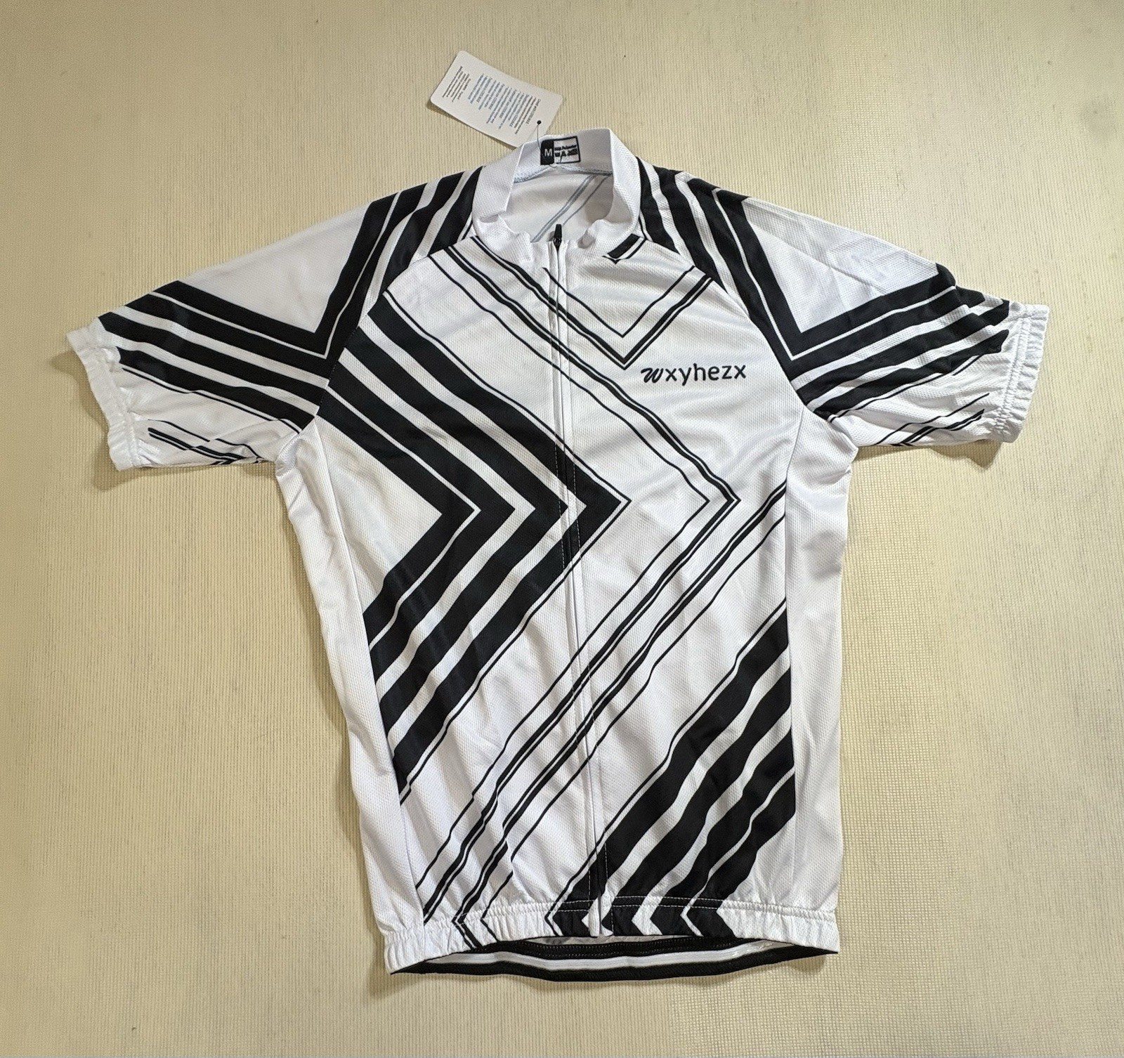 Wxyhezx Cycling Jersey Black White Size Medium Full Zipper Geometric Shapes