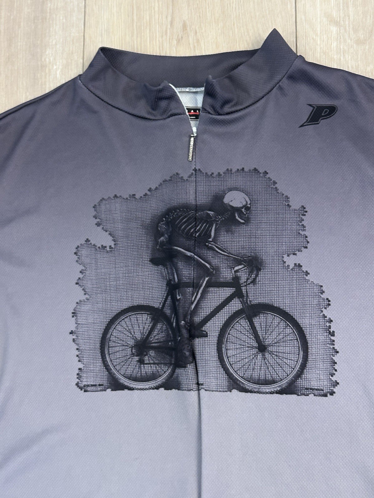 Primal Wear Jersey Mens XL Gray Black Skeleton Rider Cycling Full Zip Stretch