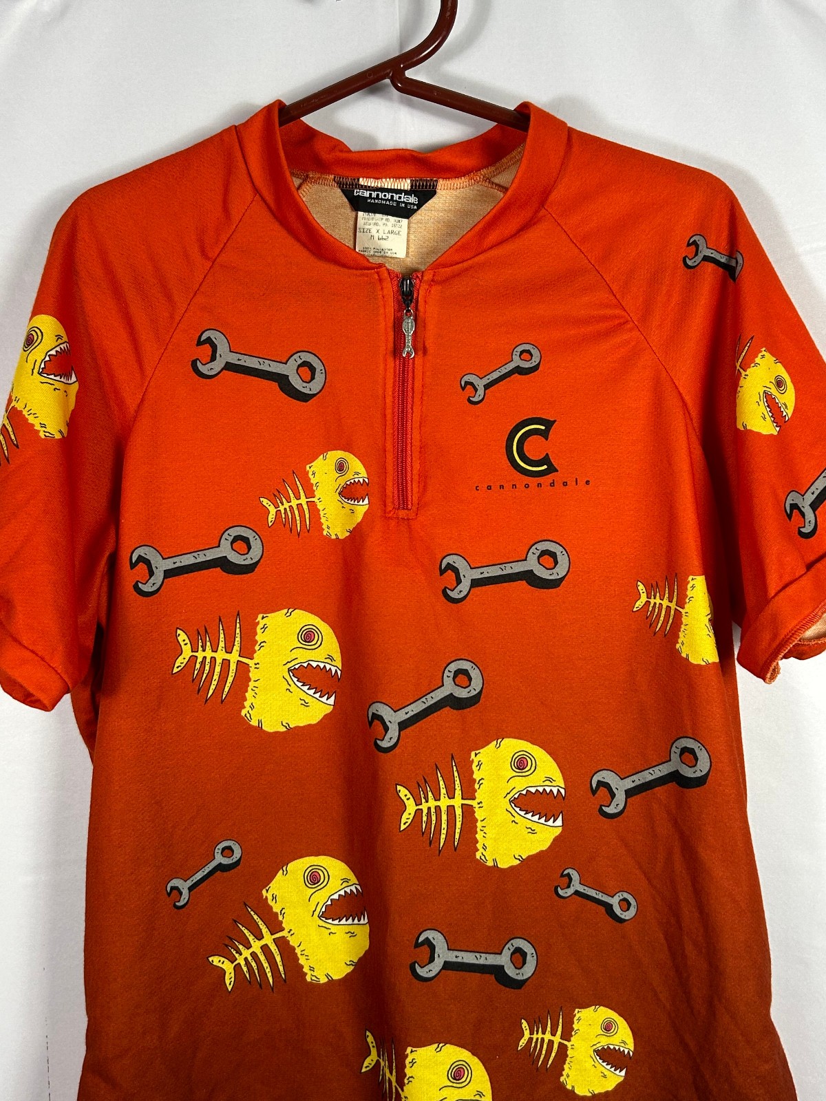 VTG Cannondale Cycling Jersey USA 90s Wrench Piranha Fish Bone Wrench Mens XL