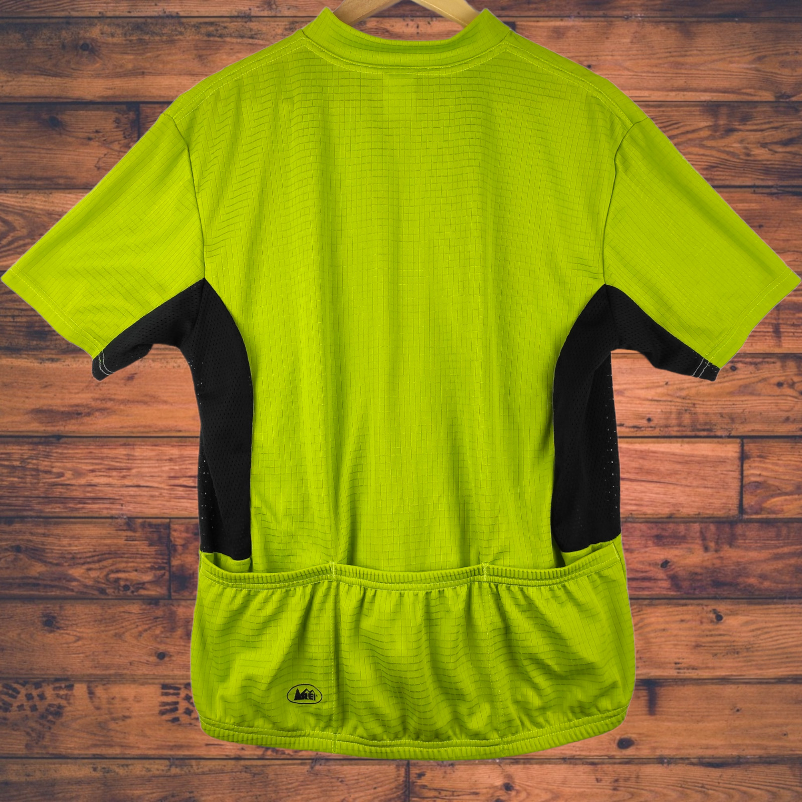 Vtg REI Cycling Shirt Mens L Zip Green Black Pockets Made in USA Nice!