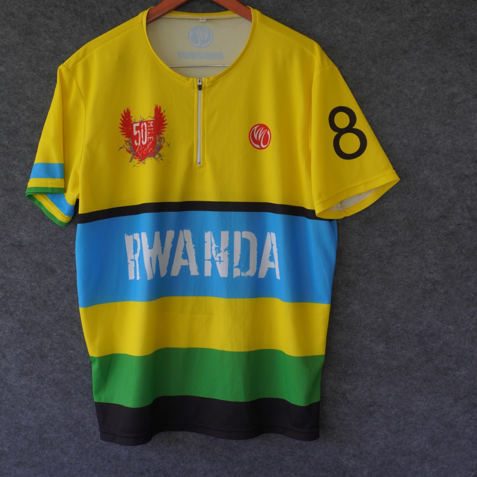 Nimblewear Rwanda Cycling Jersey XL Yellow Blue Short Sleeve Polyester 50 Mile R