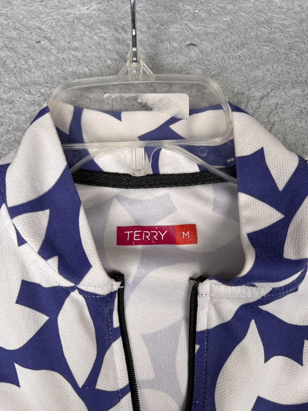 Terry Cycling Jersey Womens Medium Blue Floral Tank 1/4 Zip Pockets Bike