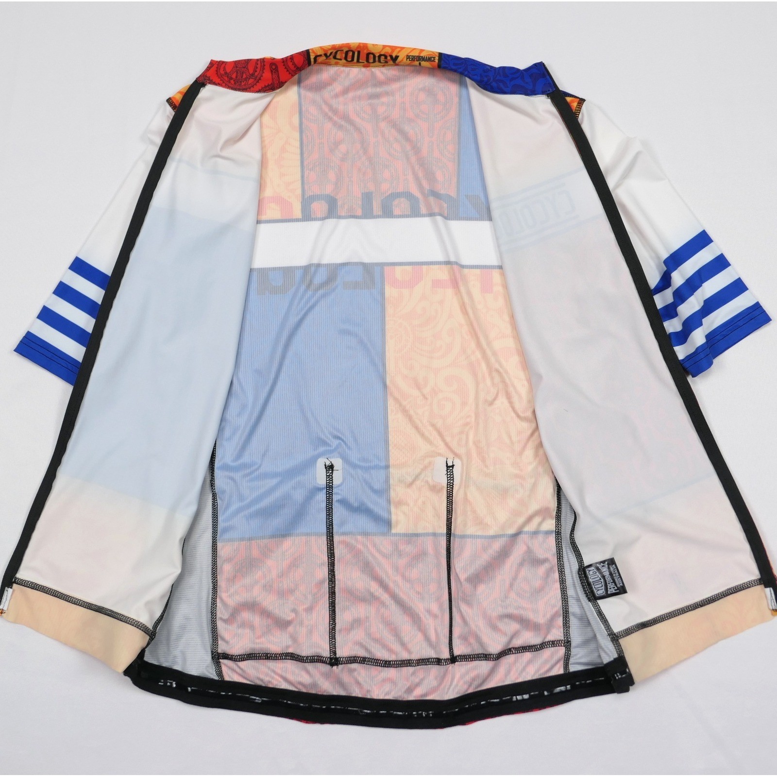 Cycology Performance Mens Large Cycling Jersey Full Zip Multi Color Geometric L