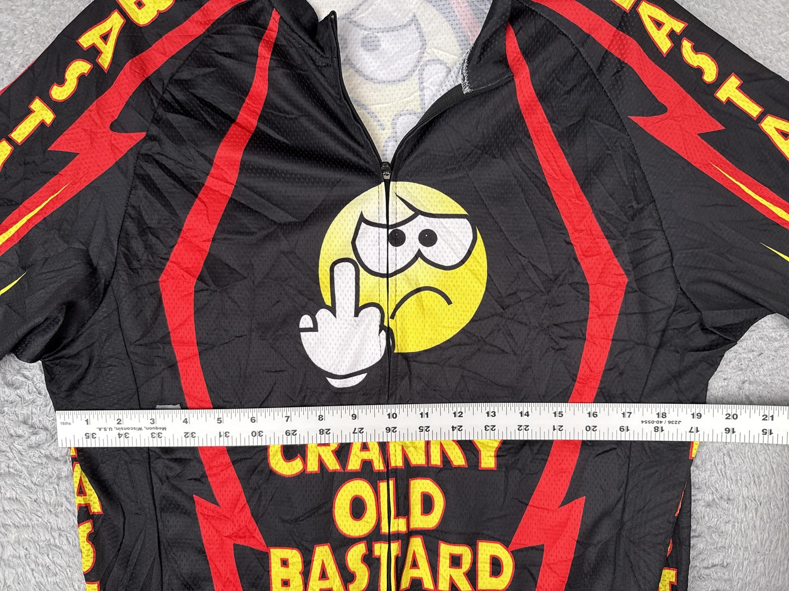 STRGAD Cycling Jersey Mens XL Black Cranky Old Bastard Full Zip Pockets Top