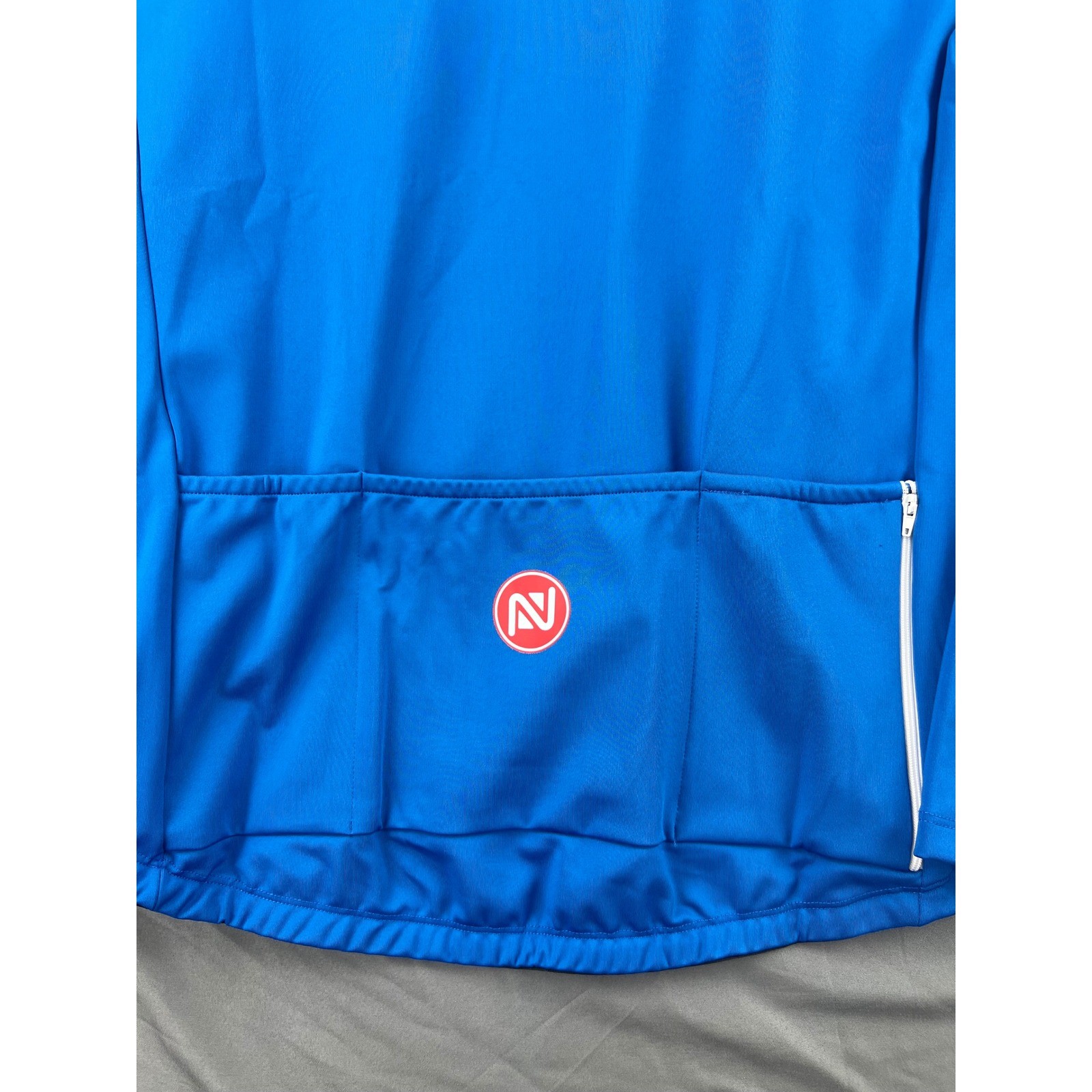 No Back Cycling Jersey Mens XXL Blue Long Sleeve Full Zip Mock Neck NWT