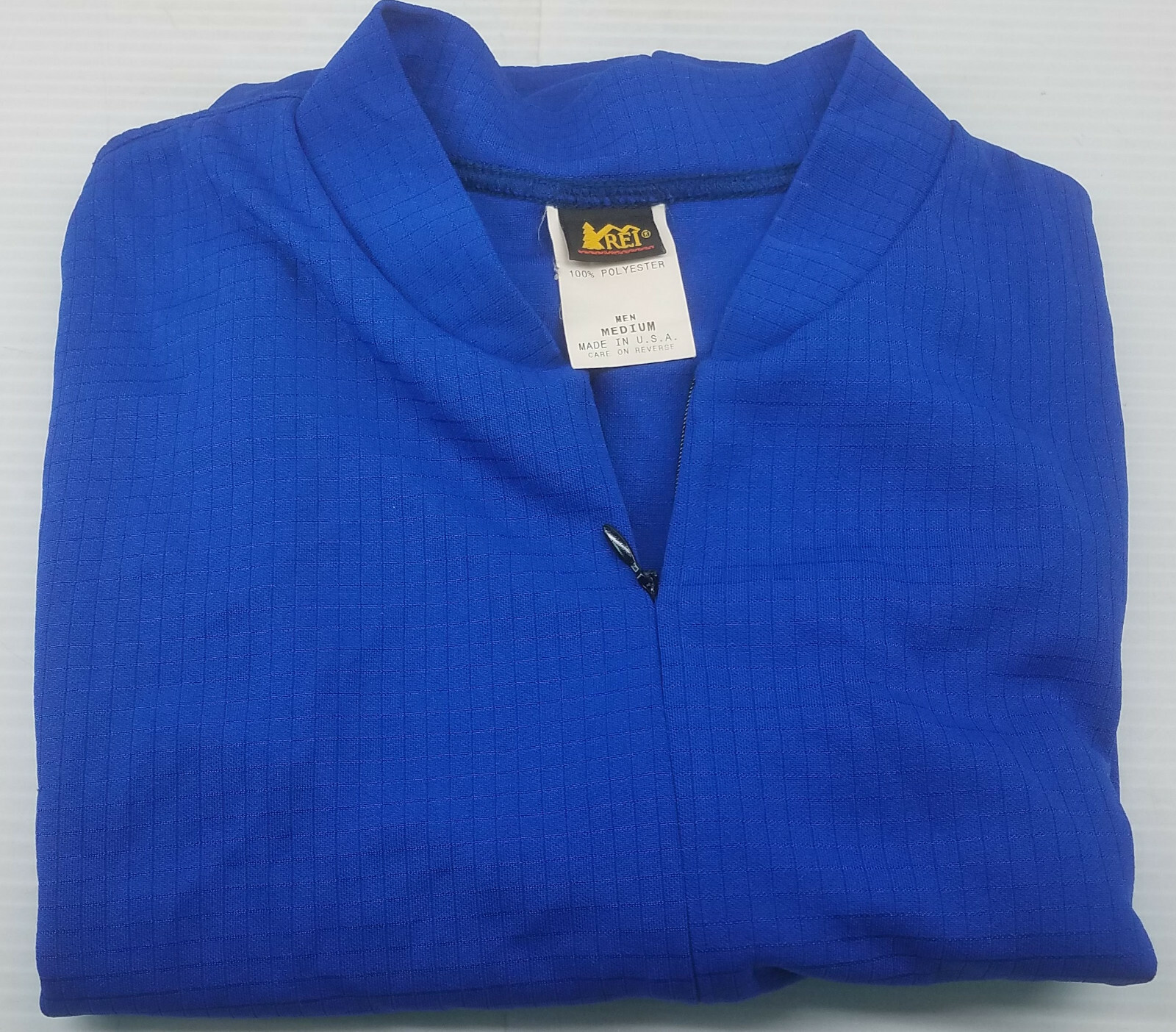 VTG REI Bicycle Cycling Jersey 1/8 Zip Rear Pouch Blue w Black Mesh Sq Stitch M