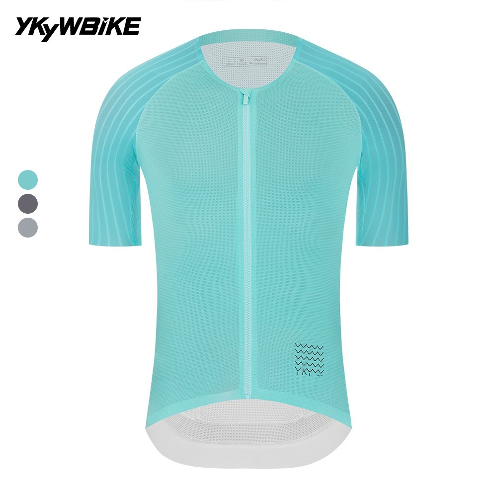 YKYWBIKE Pro Men Cycling Jersey Collarless Aerodynamic Raglan Short Sleeve Tops