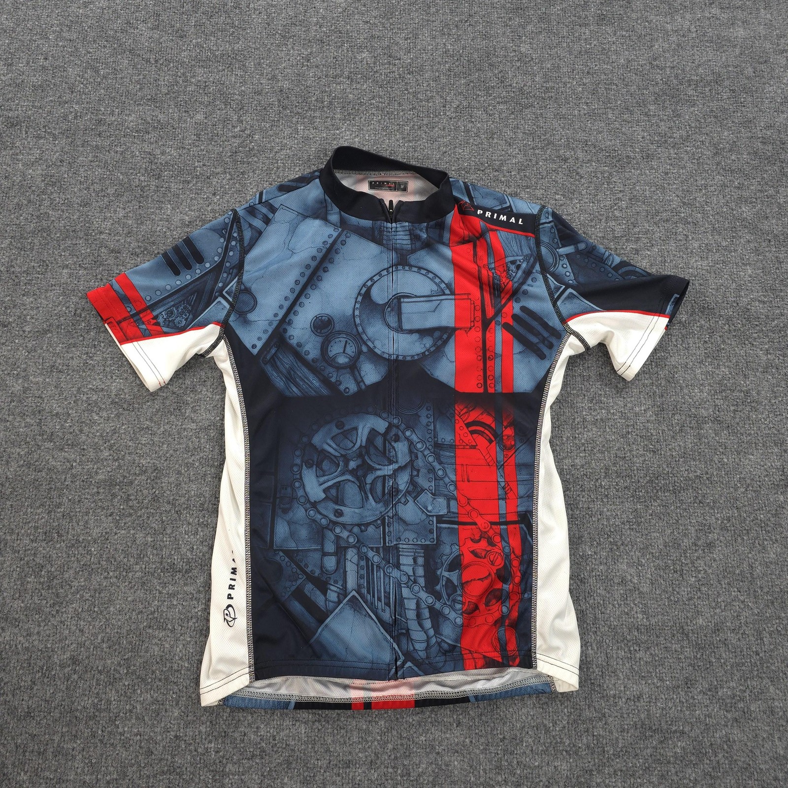 Primal Wear Jersey Mens Medium Blue Red Performance Cycling Full Zip Graphic