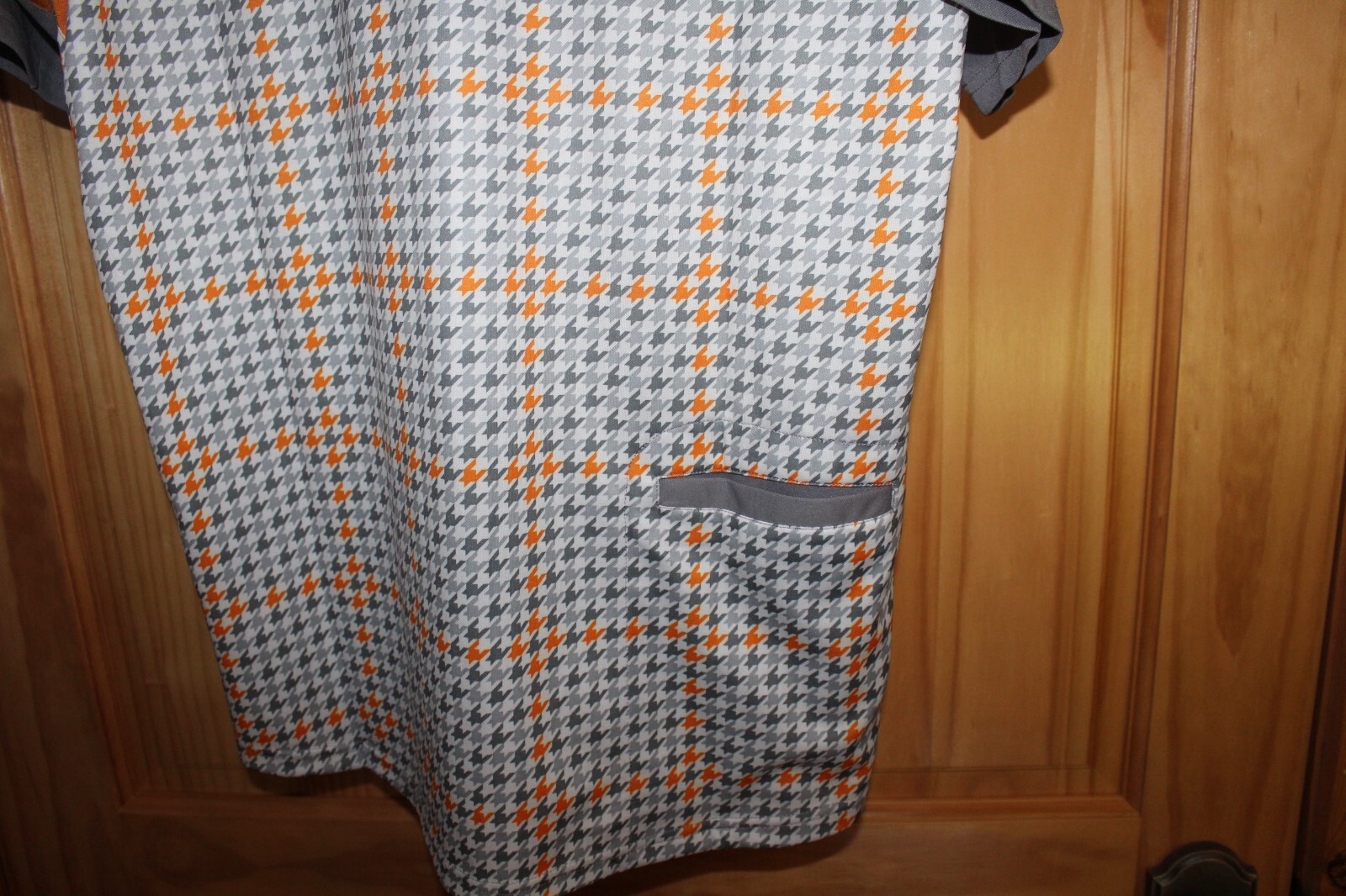 ixspa Men’s Gray/Orange Hound-Tooth-Check, Zip-Polo Cycling Shirt – M NWT