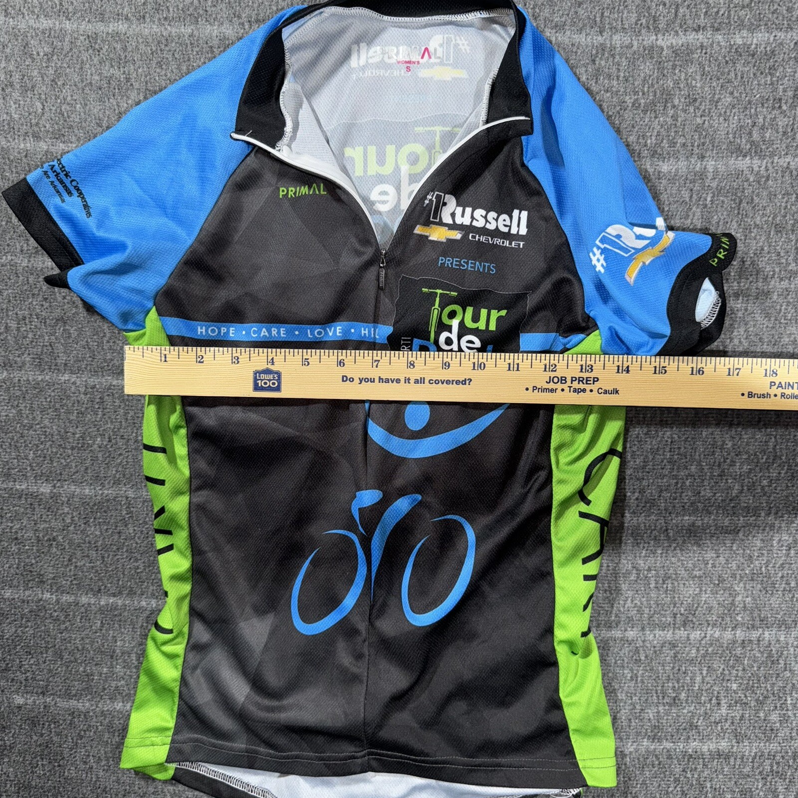 Primal Women’s Blue Black & Green Race Cut Jersey Size S Tour Da Rock Cycling
