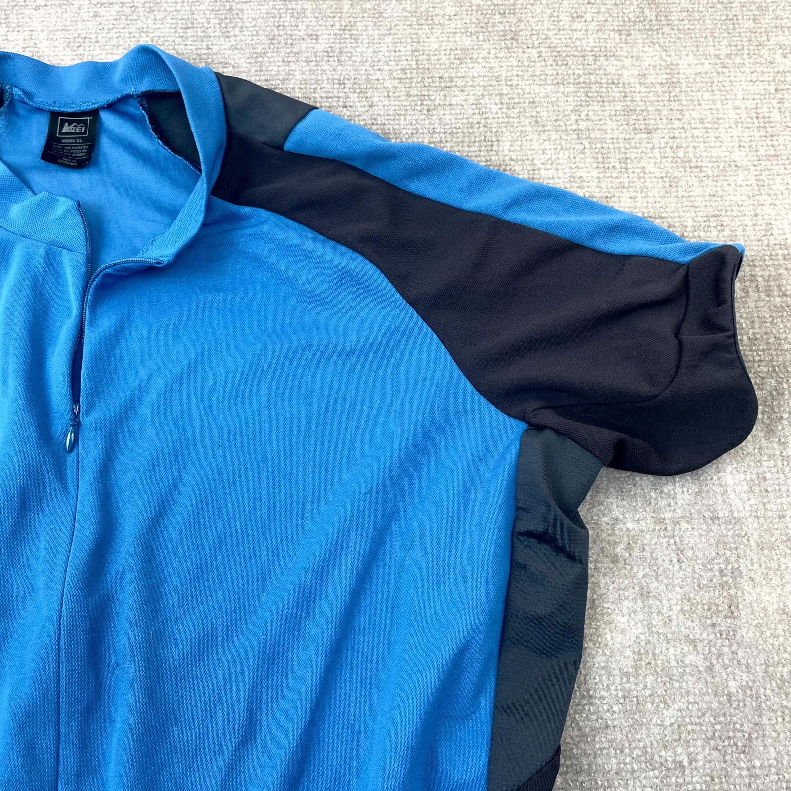 REI Cycling Jersey Mens XL Blue Logo Racing Athleisure Moisture Wicking Full Zip