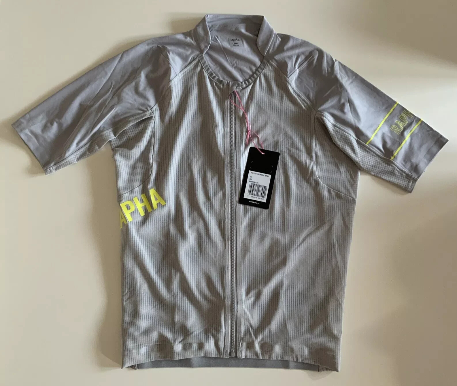 BNWT SILVER CHARTREUSE RAPHA PRO TEAM LIGHTWEIGHT SHORT SLEEVE CYCLING JERSEY LG