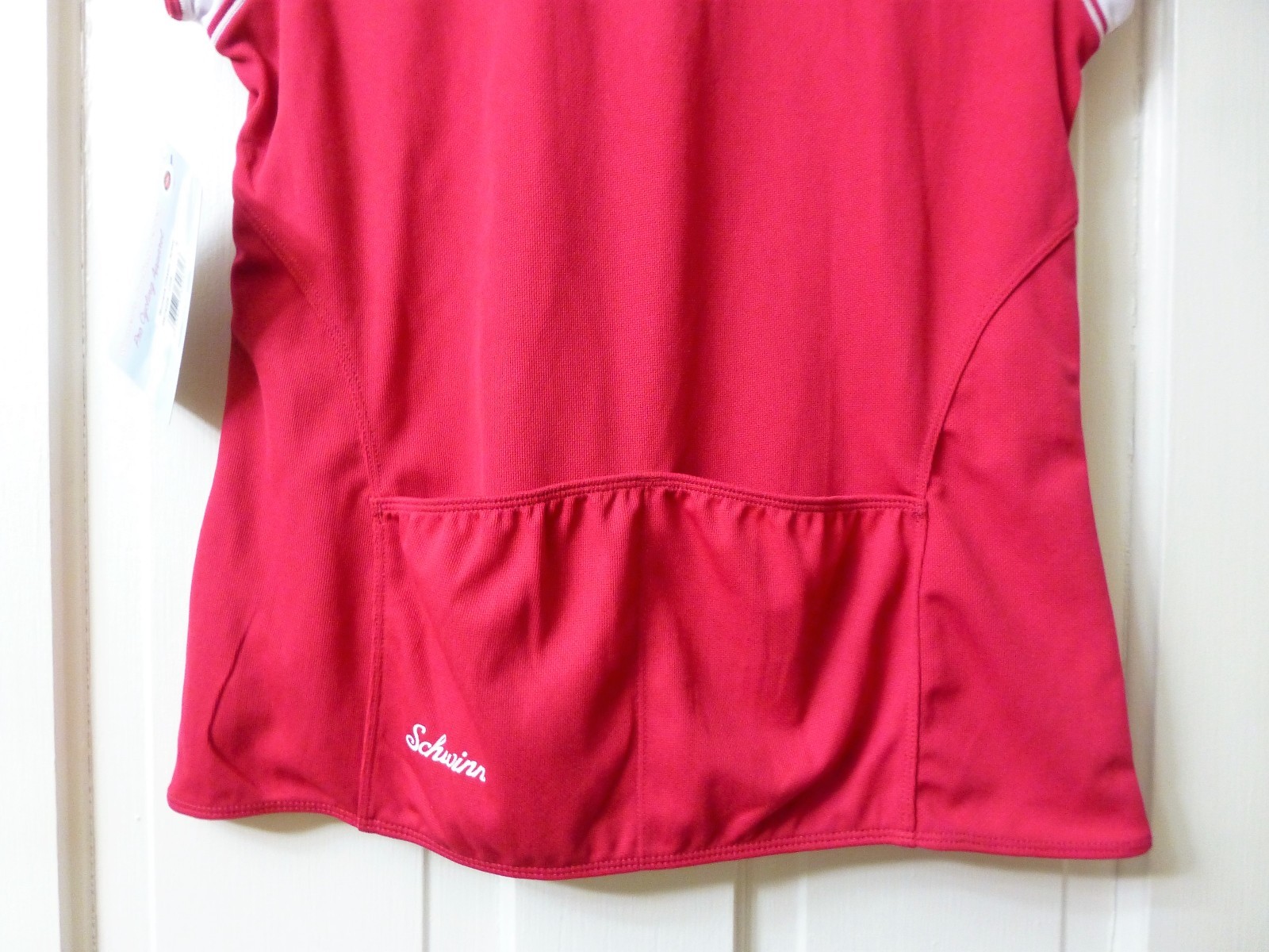 Women’s Schwinn Pro Red & White LARGE Cycling Jersey Zipper Pouches Bike Bicycle