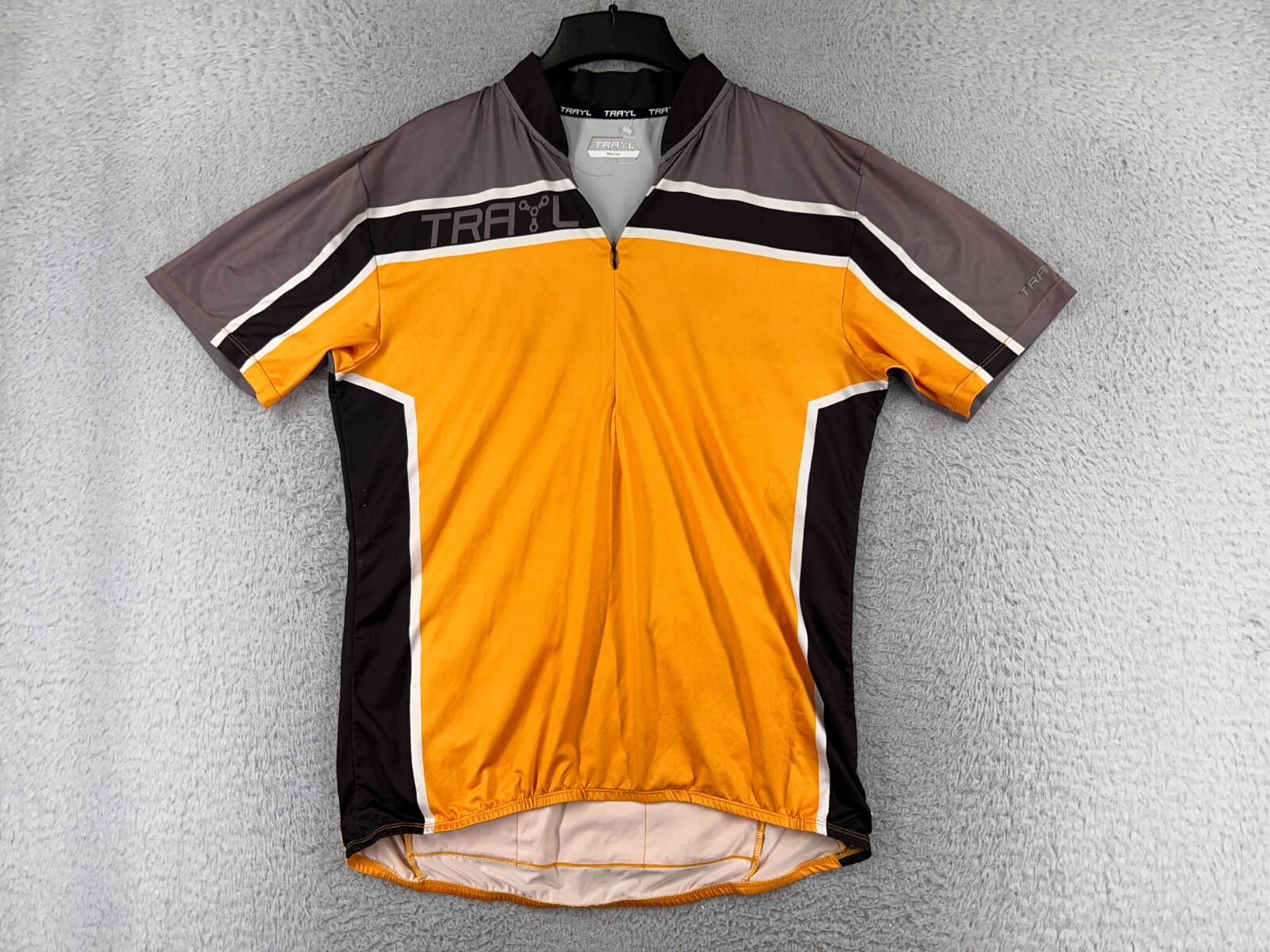 Trayl Cycling Jersey Mens Large Orange Gray 1/2 Zip 100% Polyester Pockets