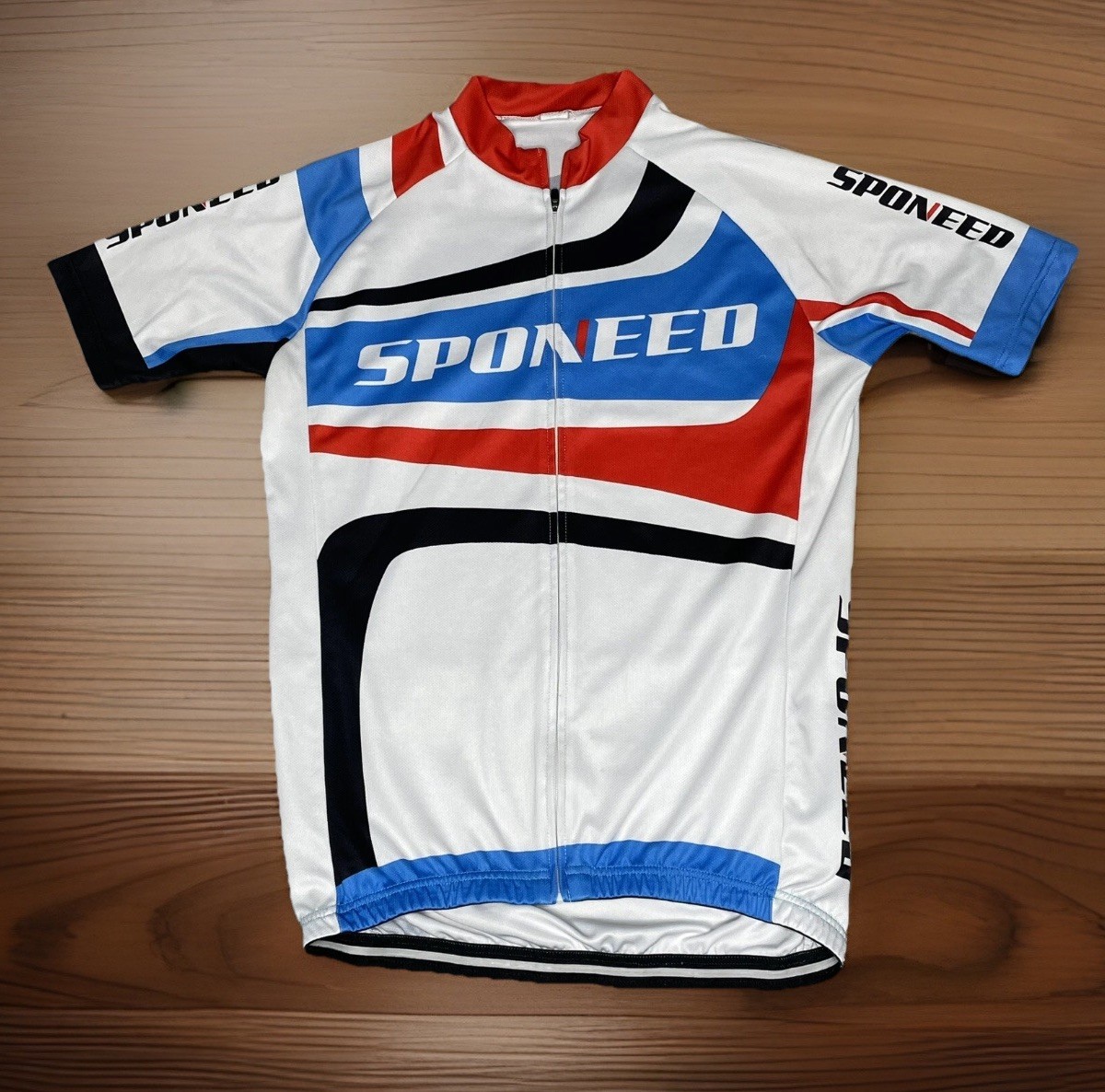 Sponeed Cycling Jersey Mens M/L Red White Blue Full Zip Stretch Bike Shirt