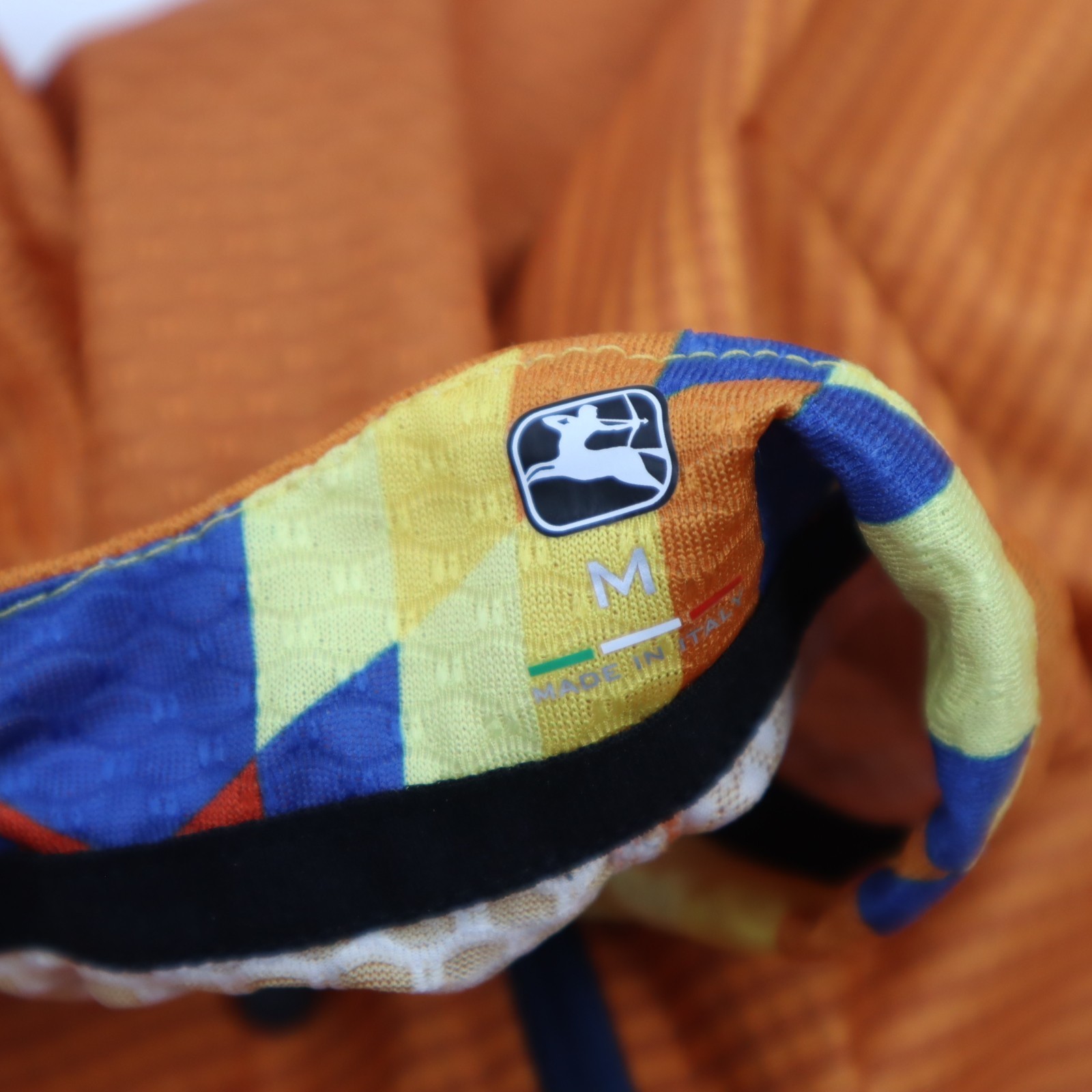 Giordana Cycling Jersey Mens Medium Orange Geometric Full Zip Pockets Bike