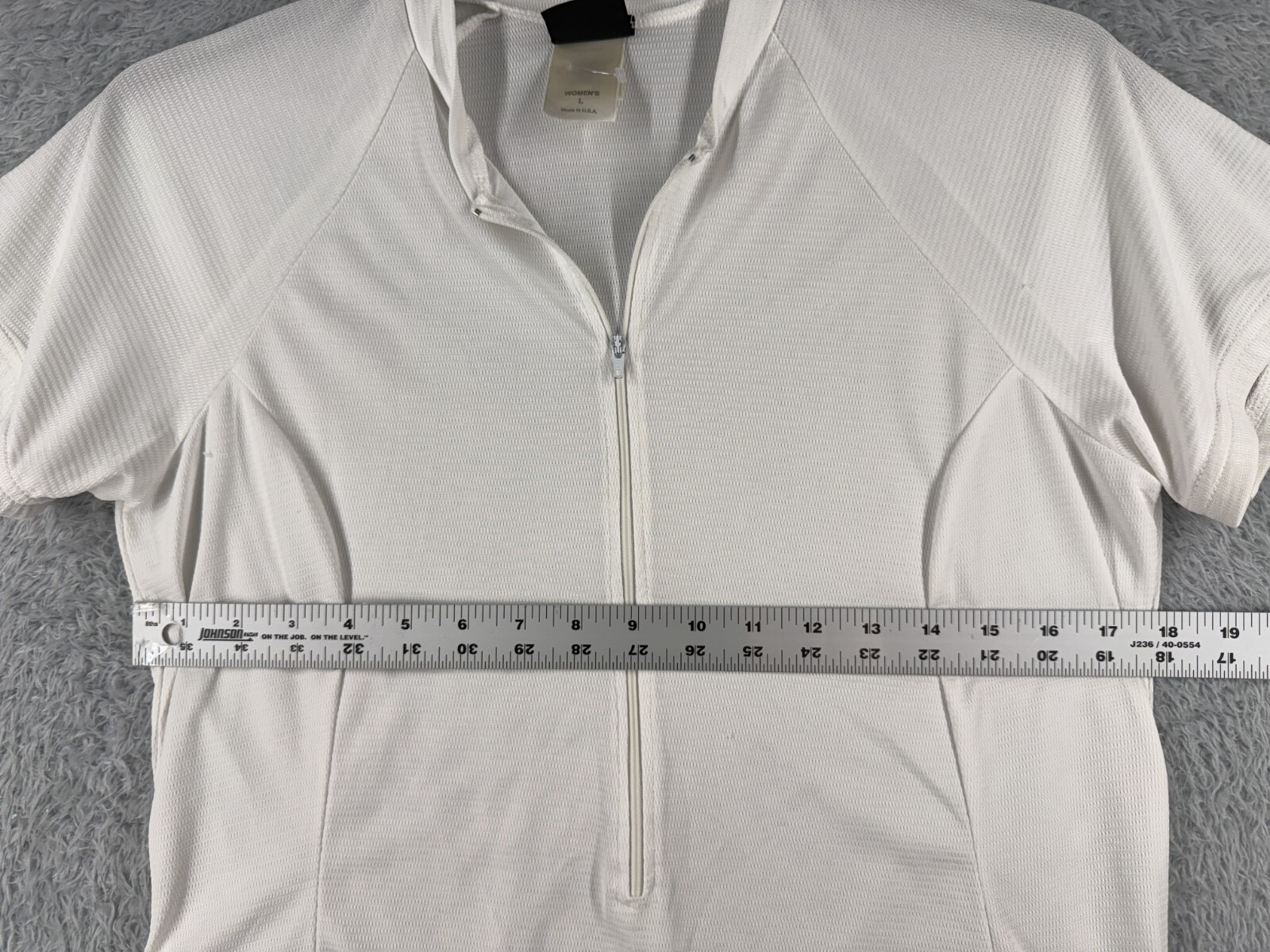 REI Cycling Jersey Womens Large White 1/2 Zip Pockets 100% Polyester US Made