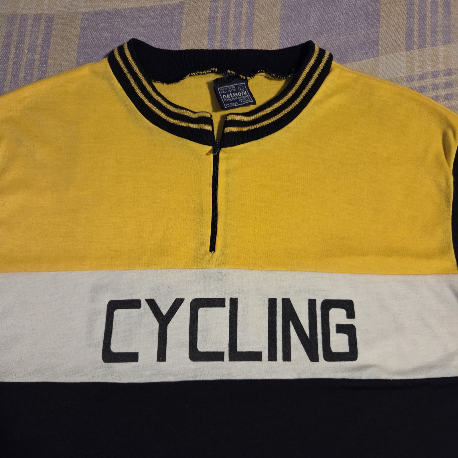 Vintage Cycling Jersey Network Knitwear Size Large Zip Up Color Block 70s Rare