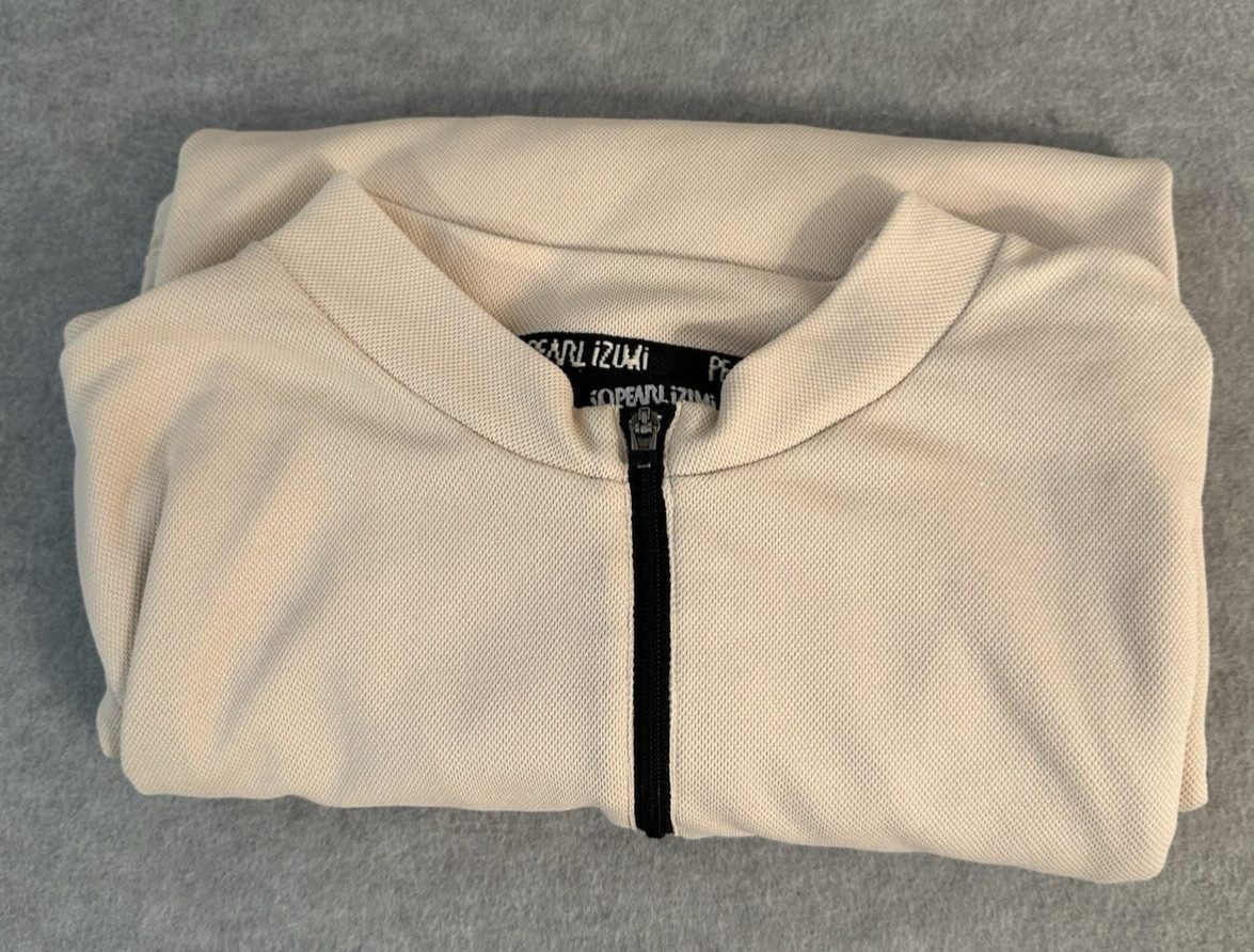 Pearl Izumi Men’s M Cycling Jersey tan/black 1/4 zip up back storage pocket