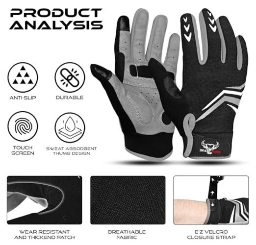 Full Finger Cycling Gloves with Padding for Men Women, Anti-Slip, Medium Black