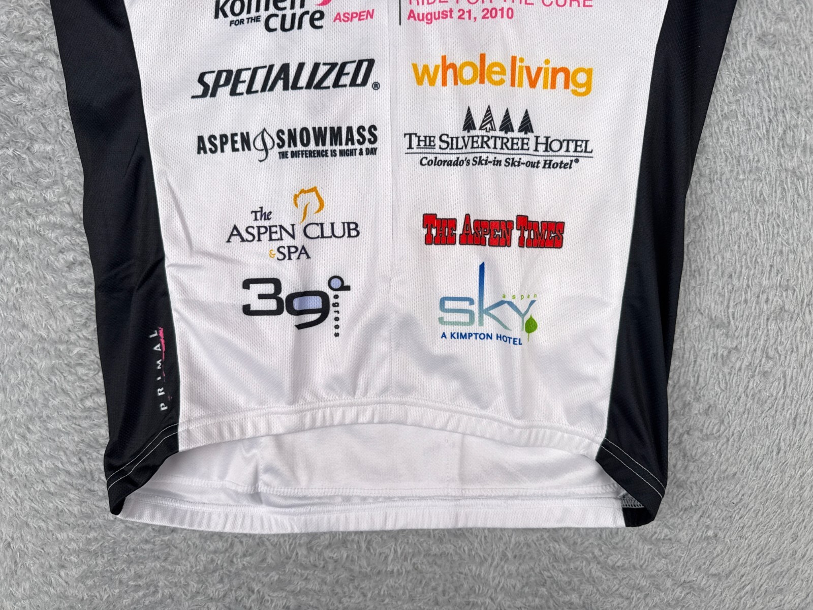 Primal Cycling Jersey Women Medium White Black Pink Ribbon Komen Aspen Snowmass
