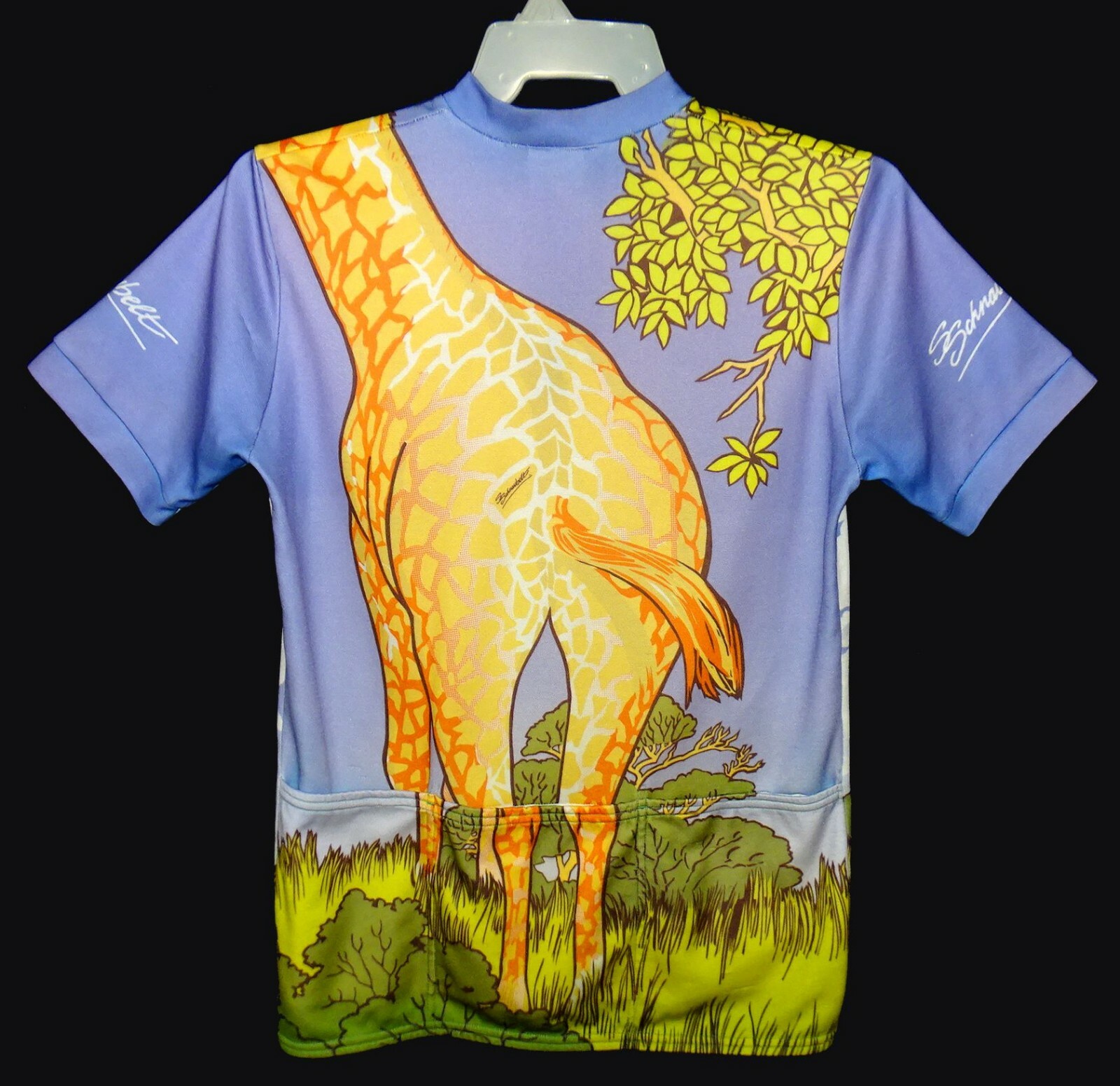 Vintage Sz L Schnaubelt Designer Cycling Jersey Giraffe Blue Multi Poly