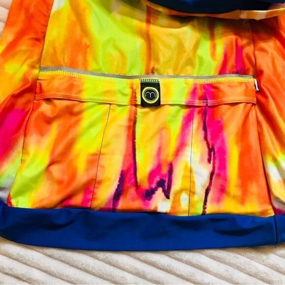 Moxie Cycling Blue Orange Tie Dye Women’s Cadence Layered Tank Jersey Medium
