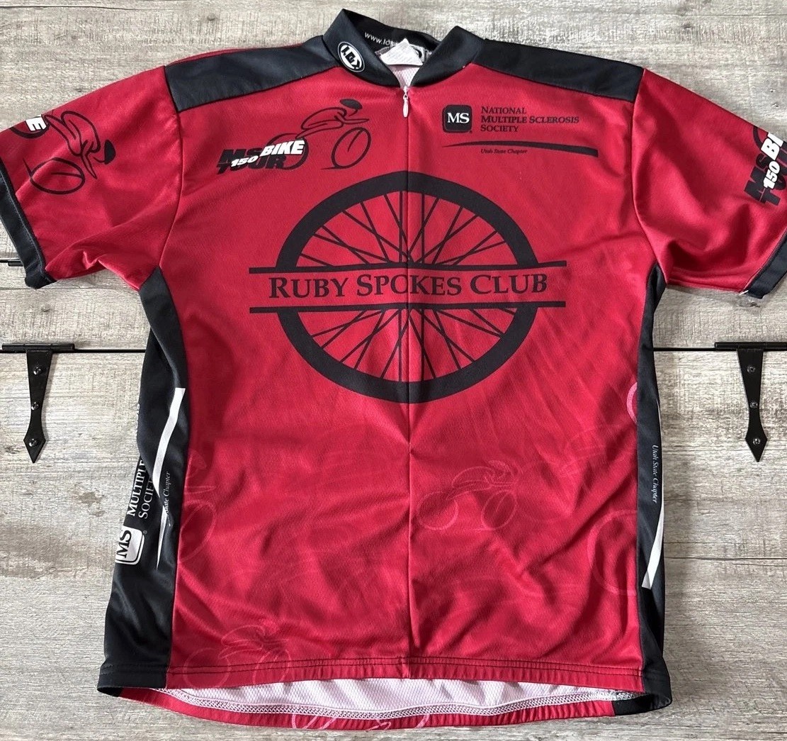 Louis Garneau MS 150 Bike Tour Cycling Jersey Mens Small Red Ruby Spokes Club