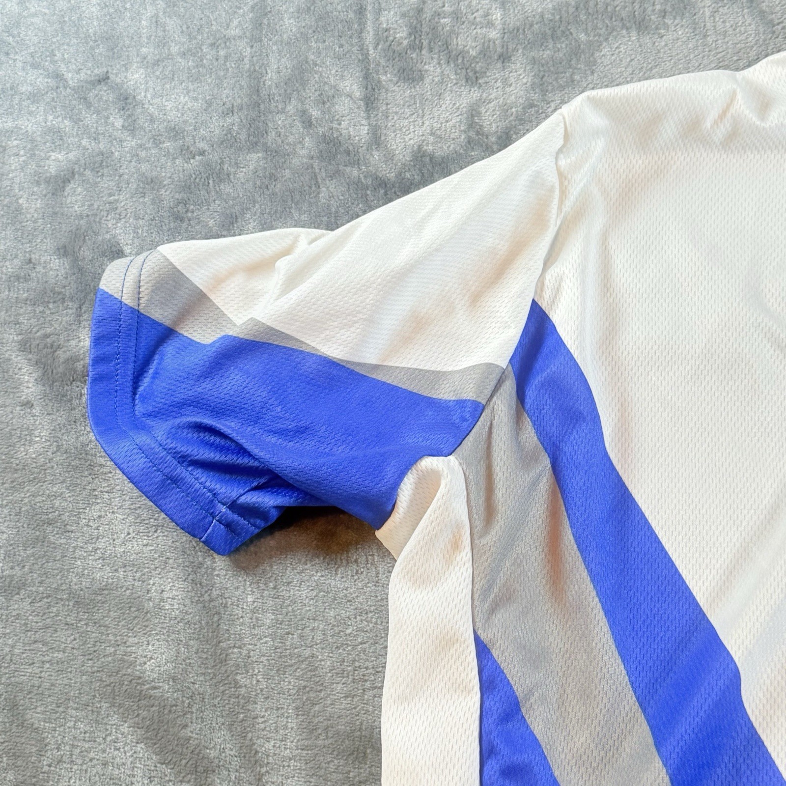 Cycling Jersey Jacket Mens M White Blue Gray Short Sleeve 90 % Zip Thin Pockets