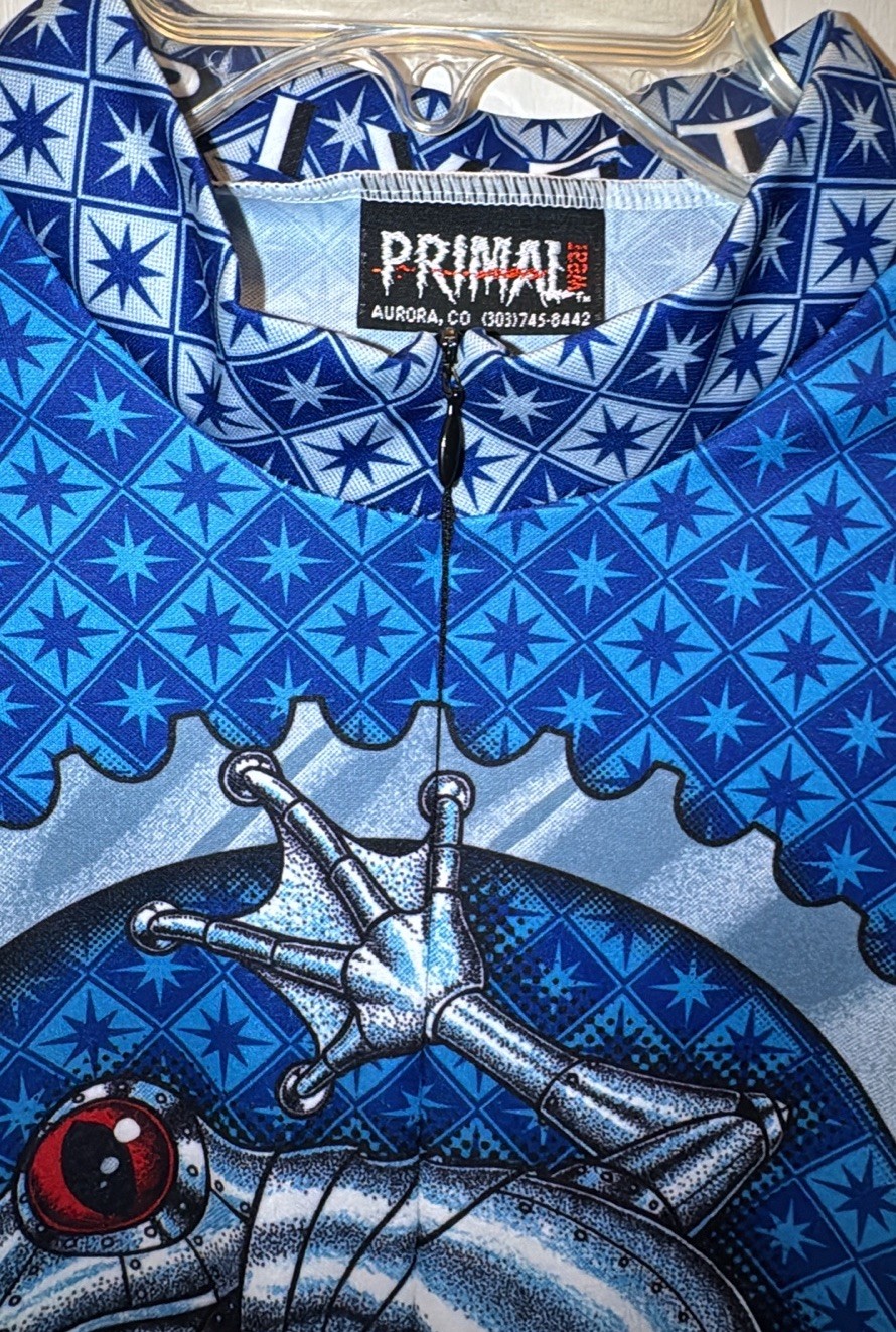 Vtg 90s Primal Wear Metallic Frog Graphic Cycling Jersey XL USA Gears Full Zip
