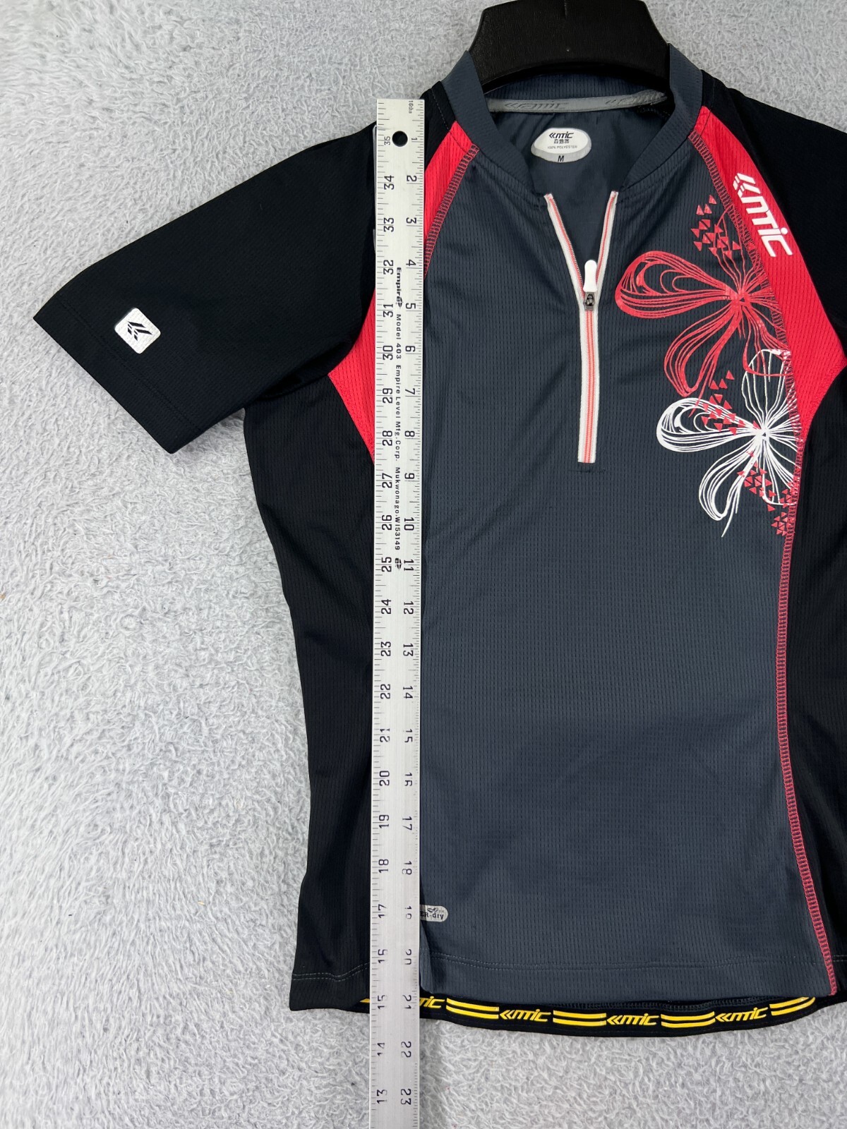 NTIC Cycling Jersey Mens Medium Black Gray 1/4 Zip Floral Power-Dry Polyester