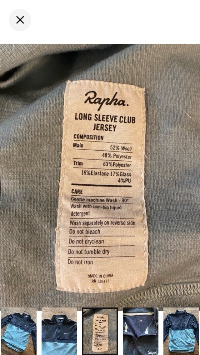 Rapha Long Sleeve Wool Blend Club Jersey Men’s Size XL Cycling Top