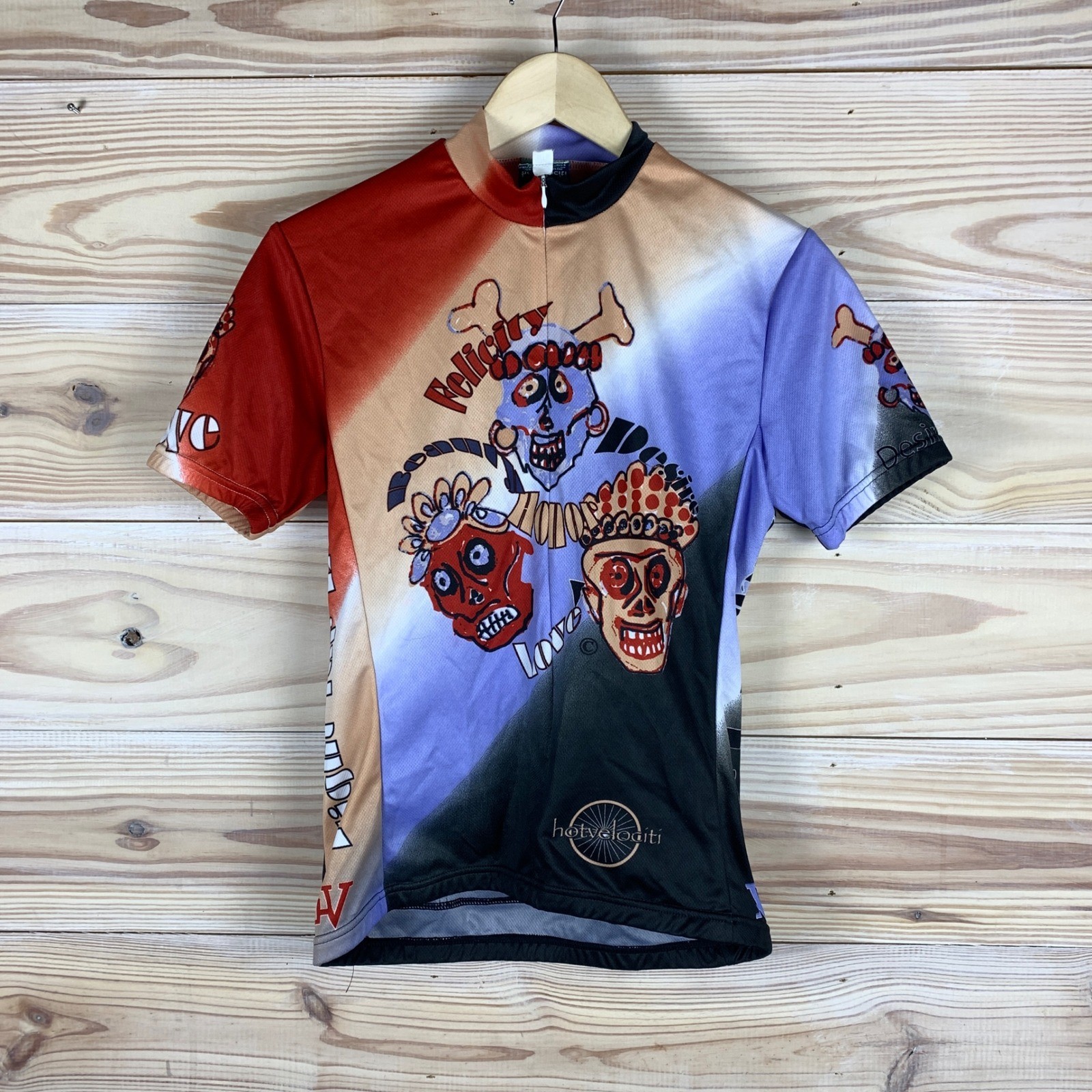 Hotvelociti Cycling Jersey Men Medium Multi Color Skull Love Latin Graphic Artsy