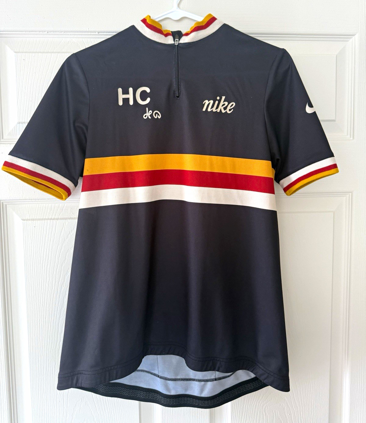 Nike Tour de France 2006 Cycling Jersey Medium Black Striped 1/4 Zip Pockets
