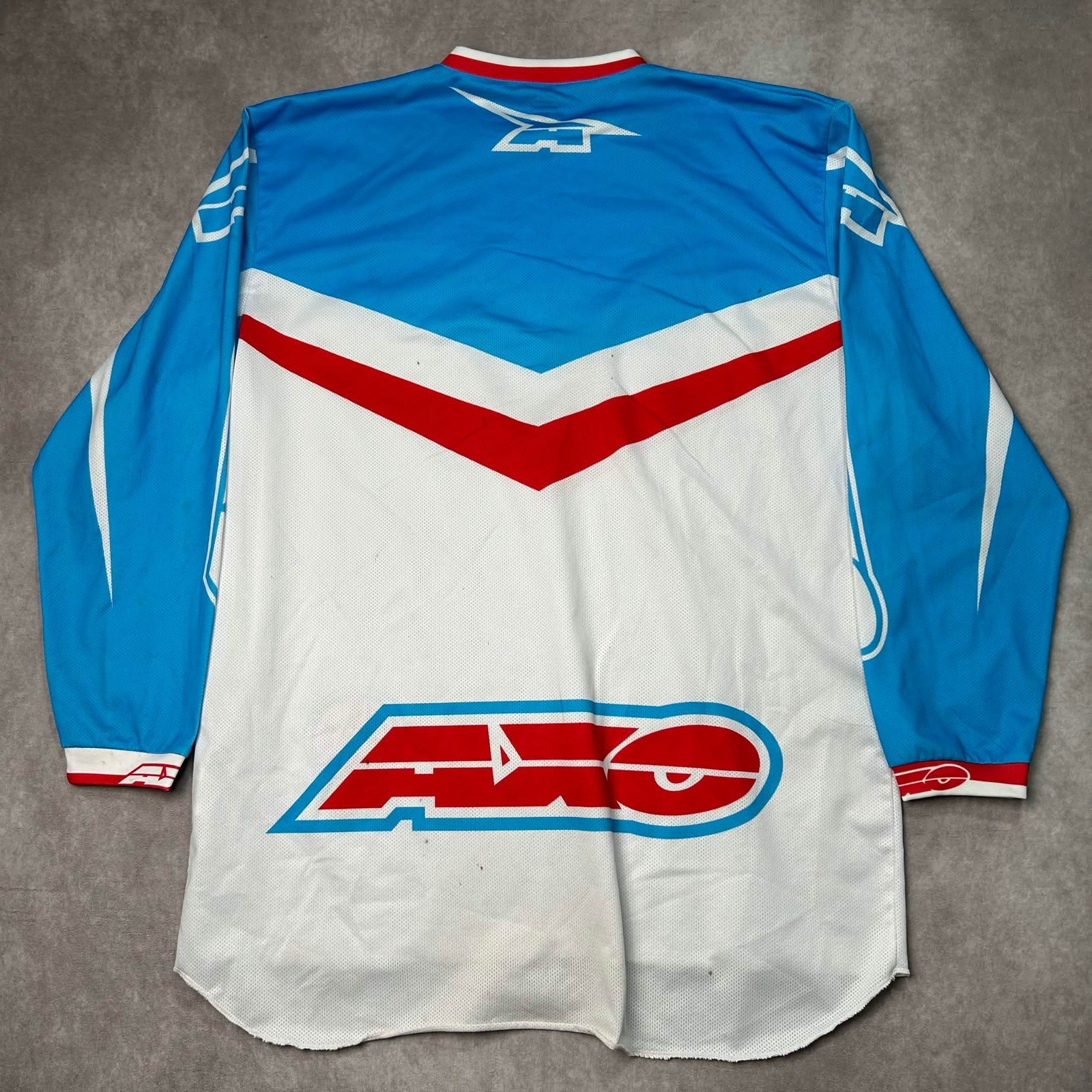 AXO Motocross Jersey Mens XL Blue White Red Long Sleeve Mesh Racing Graphic Top
