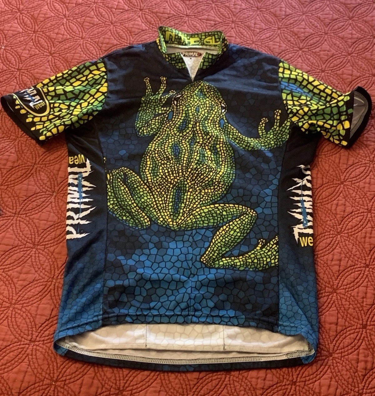 Primal Wear Cycling Jersey Men’s SMALL Coolmax Frog Mosaic Made In USA Vintage