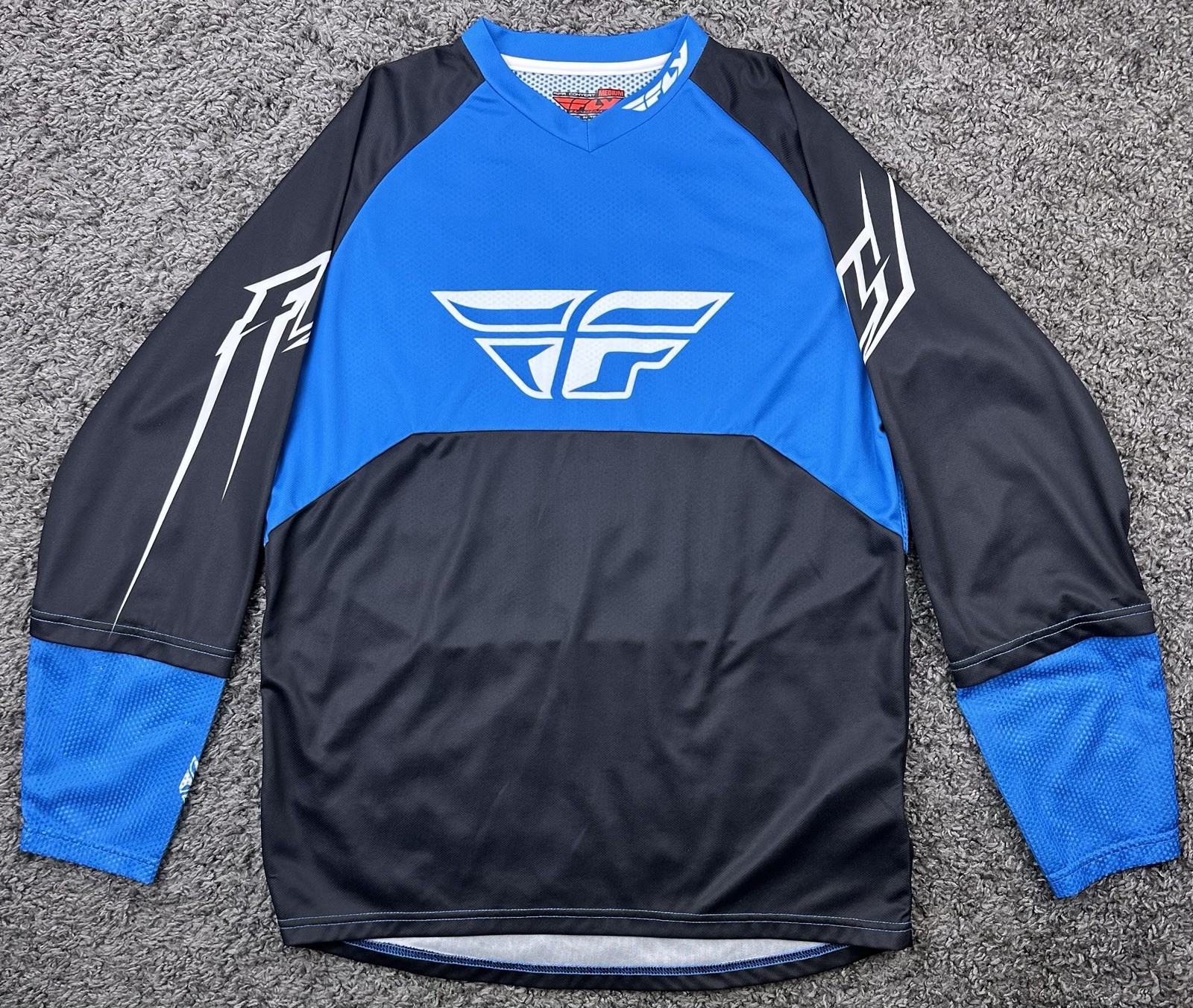 Fly Racing BMX MTB Motocross Jersey Men’s Medium Blue Black Long Sleeve MX