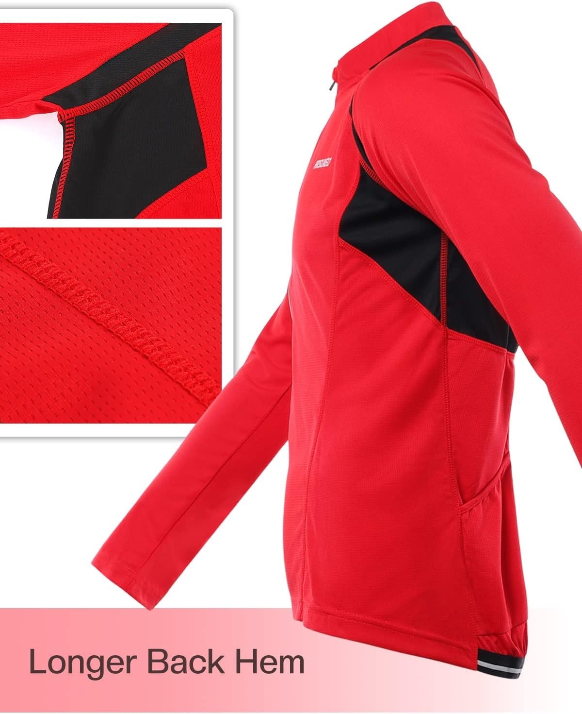 High Neck Long Sleeve Cycling Jersey for Men – Lightweight with 4 Pockets in Red