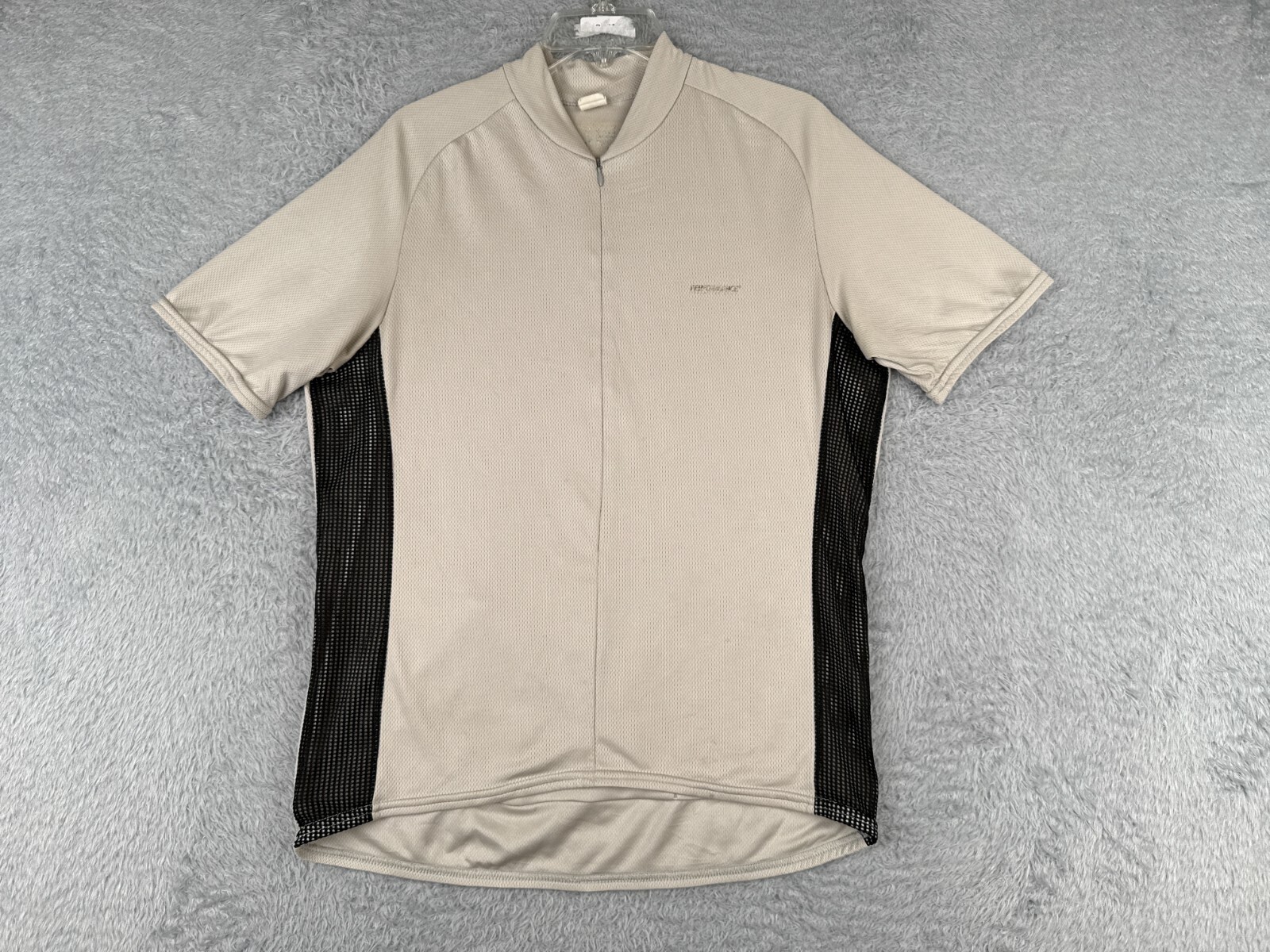 VINTAGE Performance Cycling Jersey Adult Large Beige Black 1/2 Zip Short Sleeve