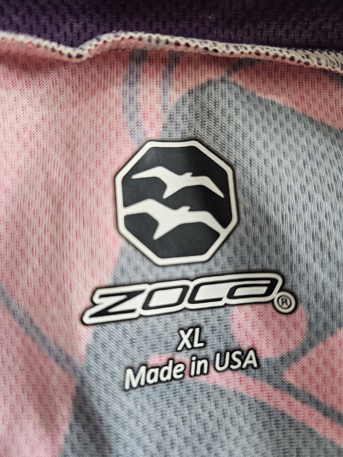 Women’s XL Purple/Pink “Swim, Bike, Mom” 3/4 Zip Aero Cut Zoca Cycling Jersey